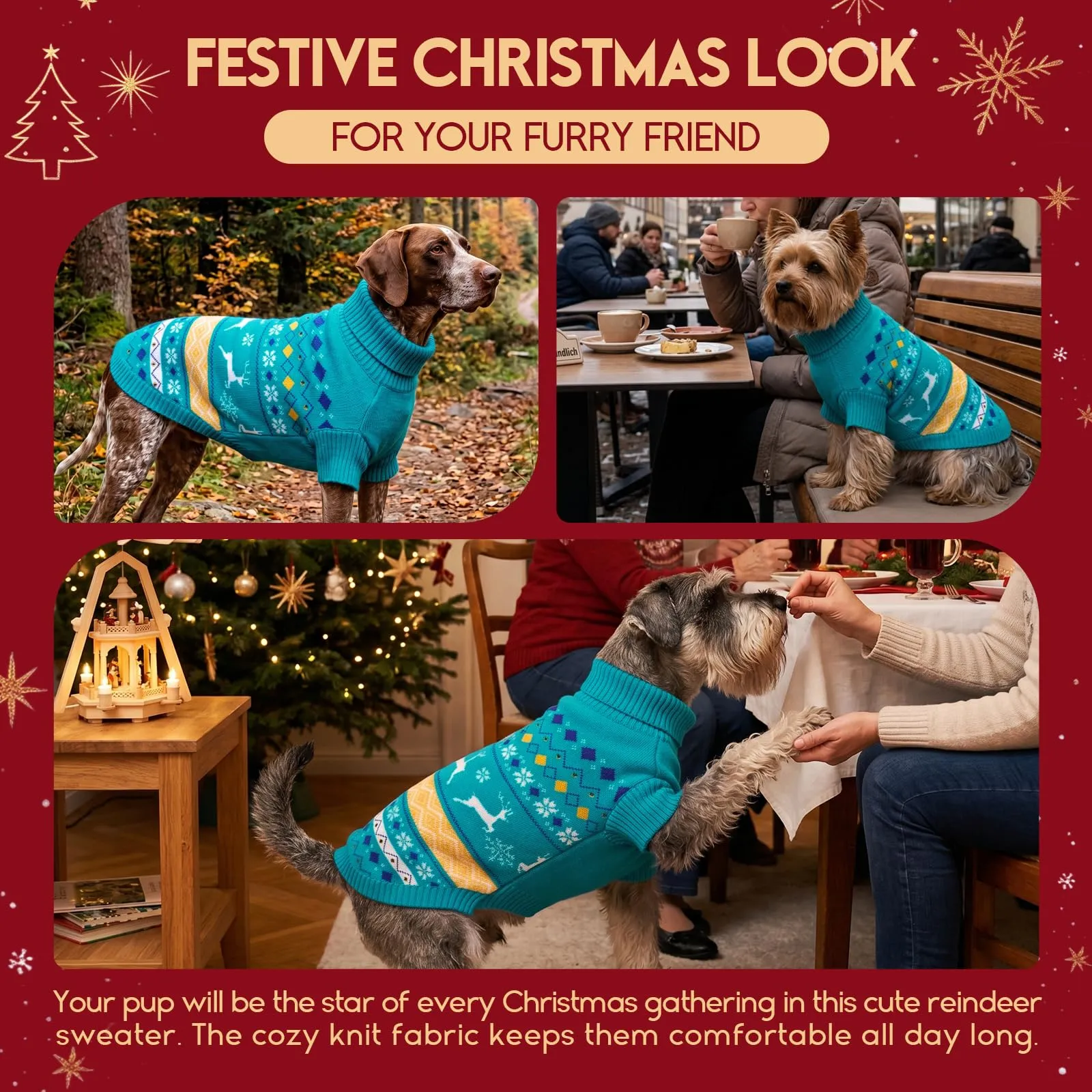 ASENKU Maglione di Natale per Cani 2XL, Maglia Tricot Pile Antipilling, Indumento Invernale Natalizio Maglioncino per Cane Grandi Golden Retriever Labrador, Adatto a Casa e Passeggiate Natalizie - immagine 8