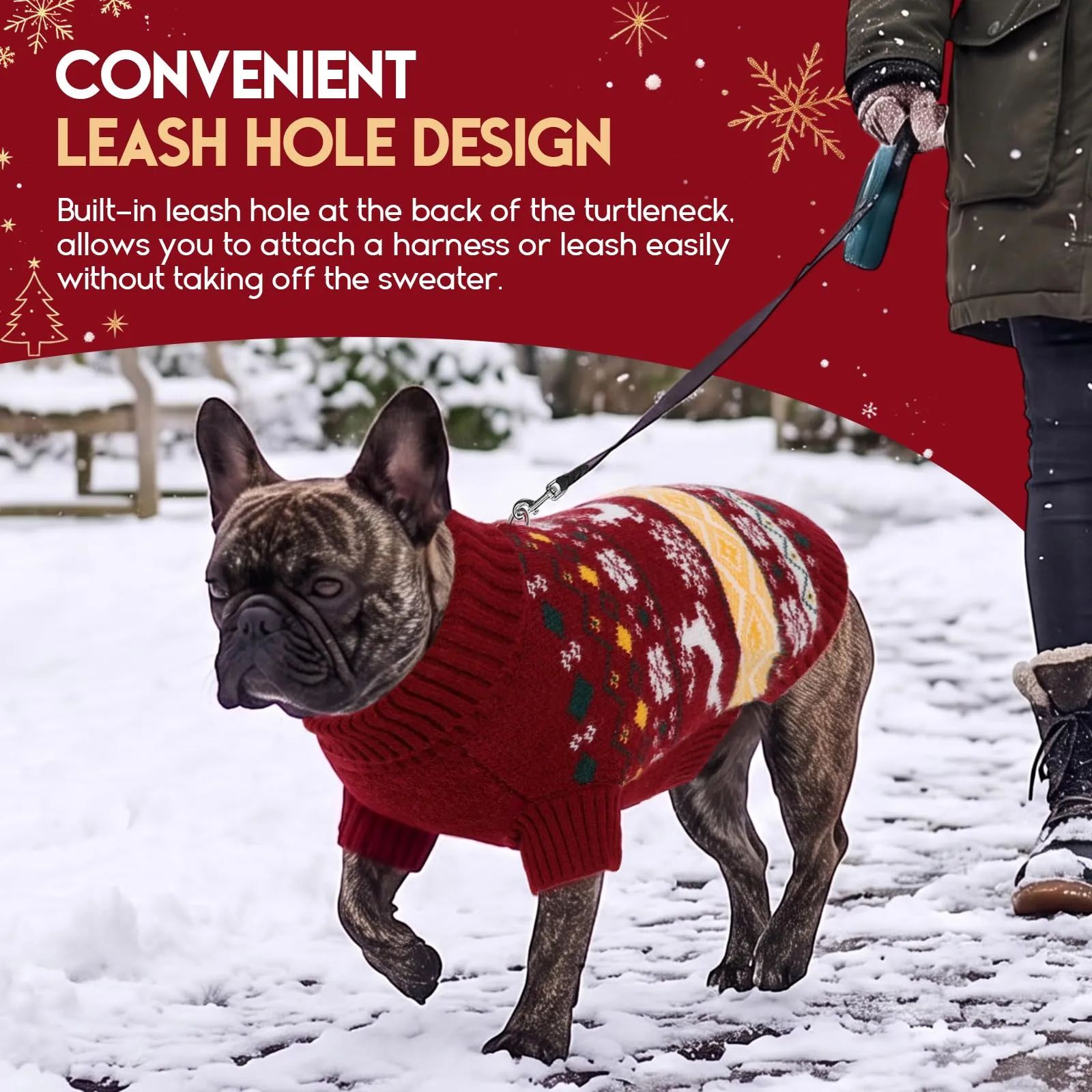 ASENKU Maglione di Natale per Cani L, Maglia Tricot Antipilling in Pile, Indumento Invernale Maglioncino per Cani Medio-grandi Bulldog Francese Border Collie, Passeggiate e Casa - immagine 6