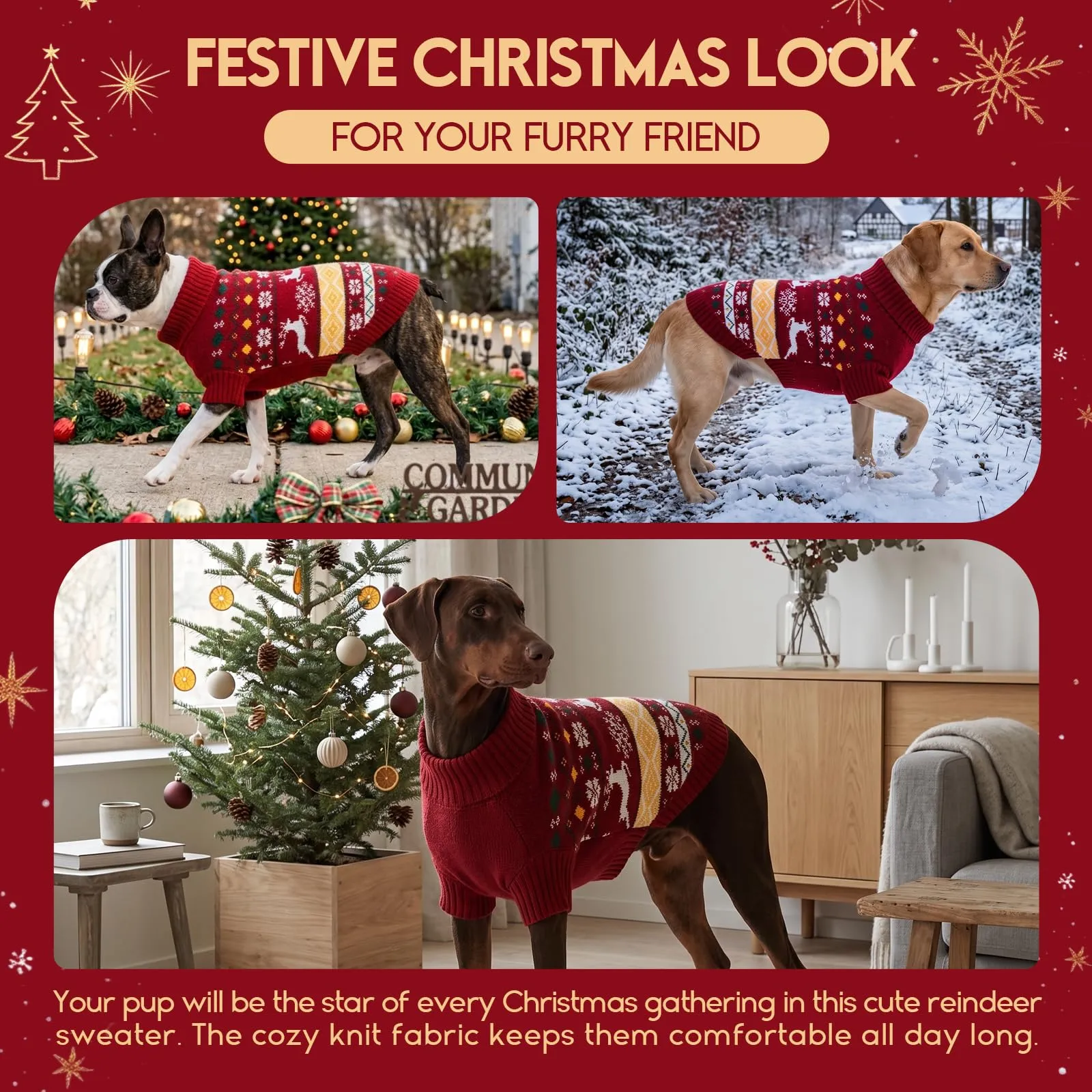 ASENKU Maglione di Natale per Cani L, Maglia Tricot Antipilling in Pile, Indumento Invernale Maglioncino per Cani Medio-grandi Bulldog Francese Border Collie, Passeggiate e Casa - immagine 8