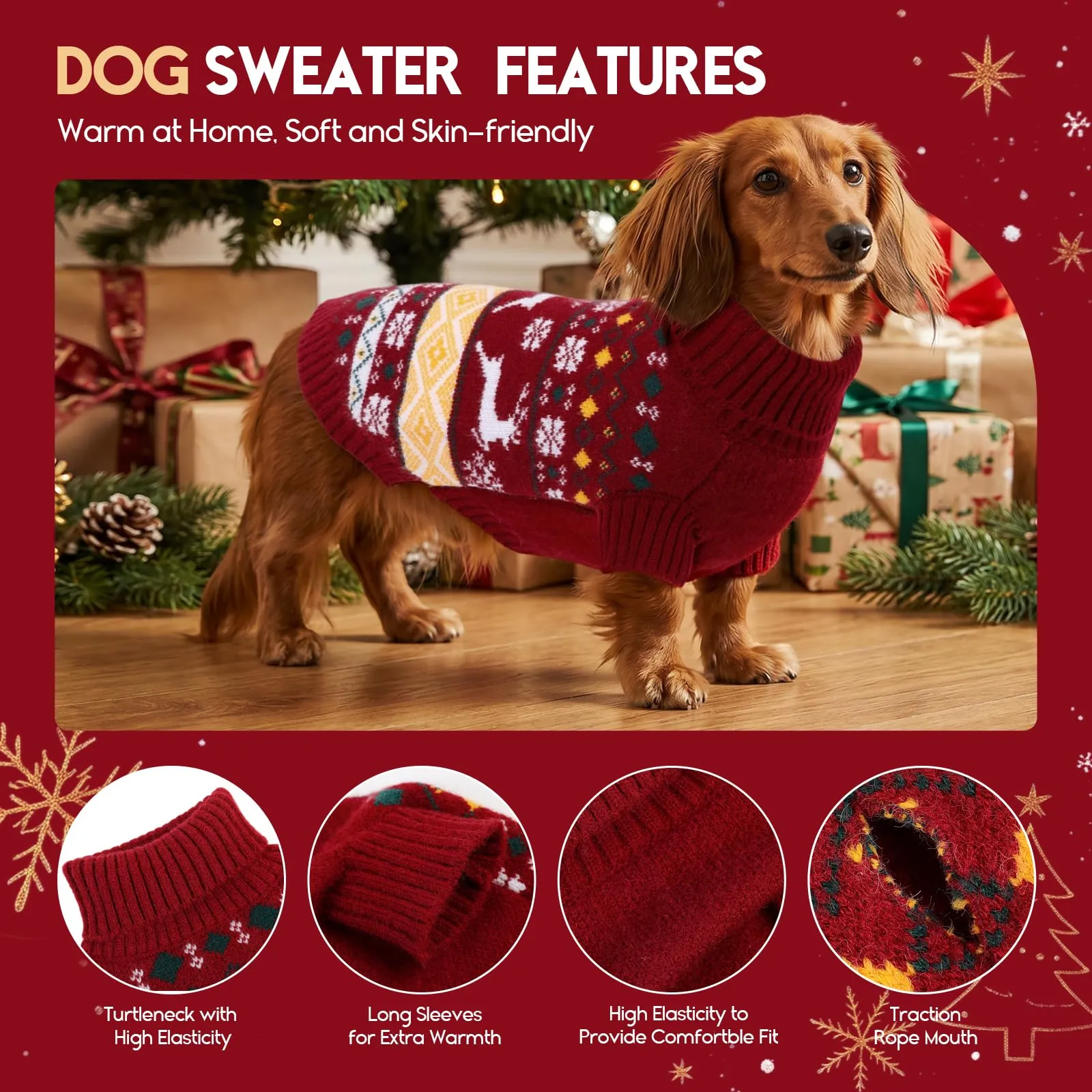 ASENKU Maglione di Natale per Cani 3XL, Maglia Tricot Pile Antipilling, Indumento Invernale Natalizio Maglioncino per Cane Grandi Golden Retriever Labrador, Adatto a Casa e Passeggiate Natalizie - immagine 3