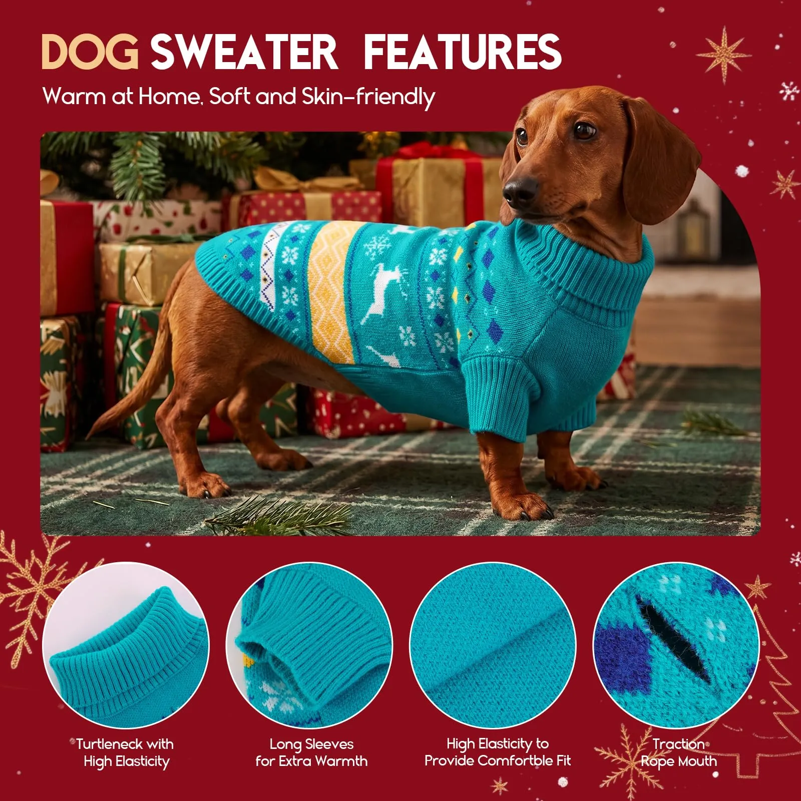 ASENKU Maglione di Natale per Cane Taglia Grande XL, Maglia Pile Antipilling a Maniche, Abbigliamento Caldo Invernale Maglioncino per Cani Border Collie Beagle, Uscite Fredde Domestiche - immagine 3