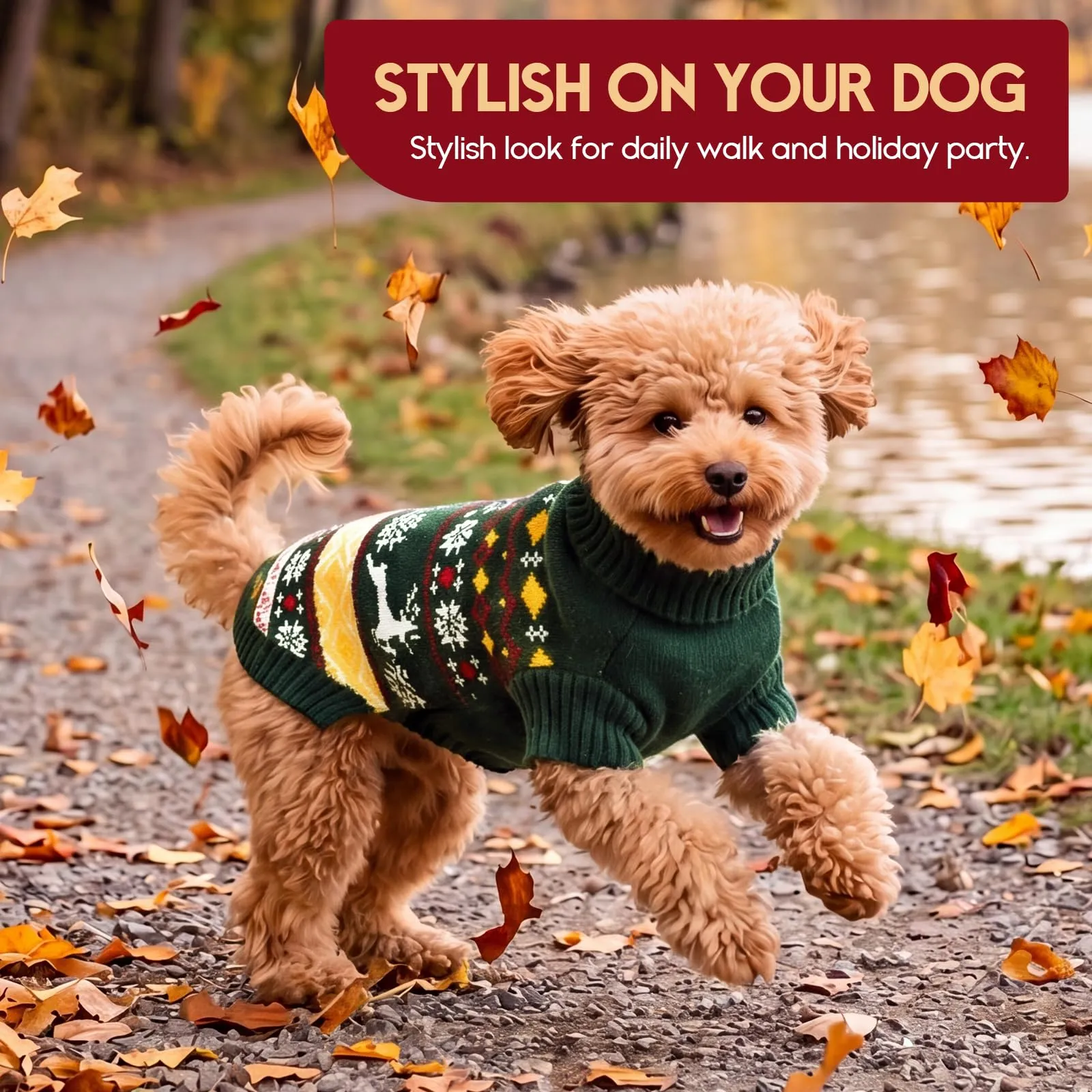 ASENKU Maglione di Natale per Cani L, Maglia Tricot Antipilling in Pile, Indumento Invernale Maglioncino per Cani Medio-grandi Bulldog Francese Border Collie, Passeggiate e Casa - immagine 4
