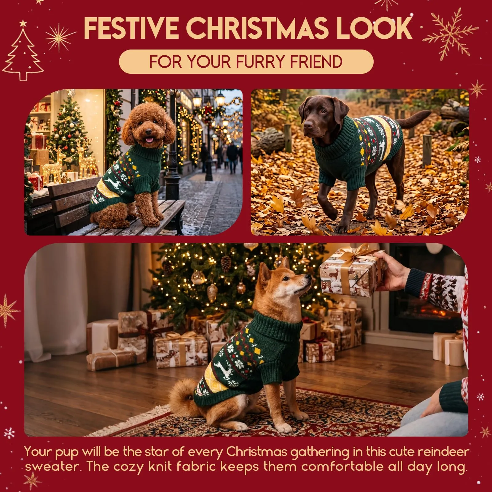 ASENKU Maglione di Natale per Cani L, Maglia Tricot Antipilling in Pile, Indumento Invernale Maglioncino per Cani Medio-grandi Bulldog Francese Border Collie, Passeggiate e Casa - immagine 8