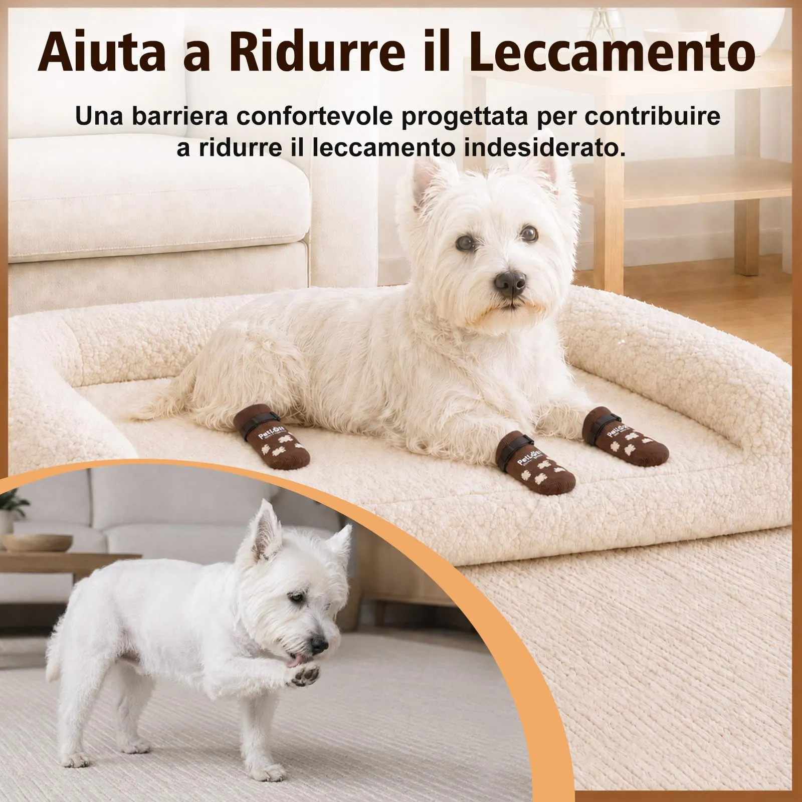 PETLOFT Calzini Antiscivolo per Cani Anziani/Piccoli/Medi, Calzini Regolabili in Cotone per Proteggere Le Zampe e Prevenire Leccate, per Pavimenti in Legno Trazione Interna, Piccolo, Marrone caffè - immagine 4