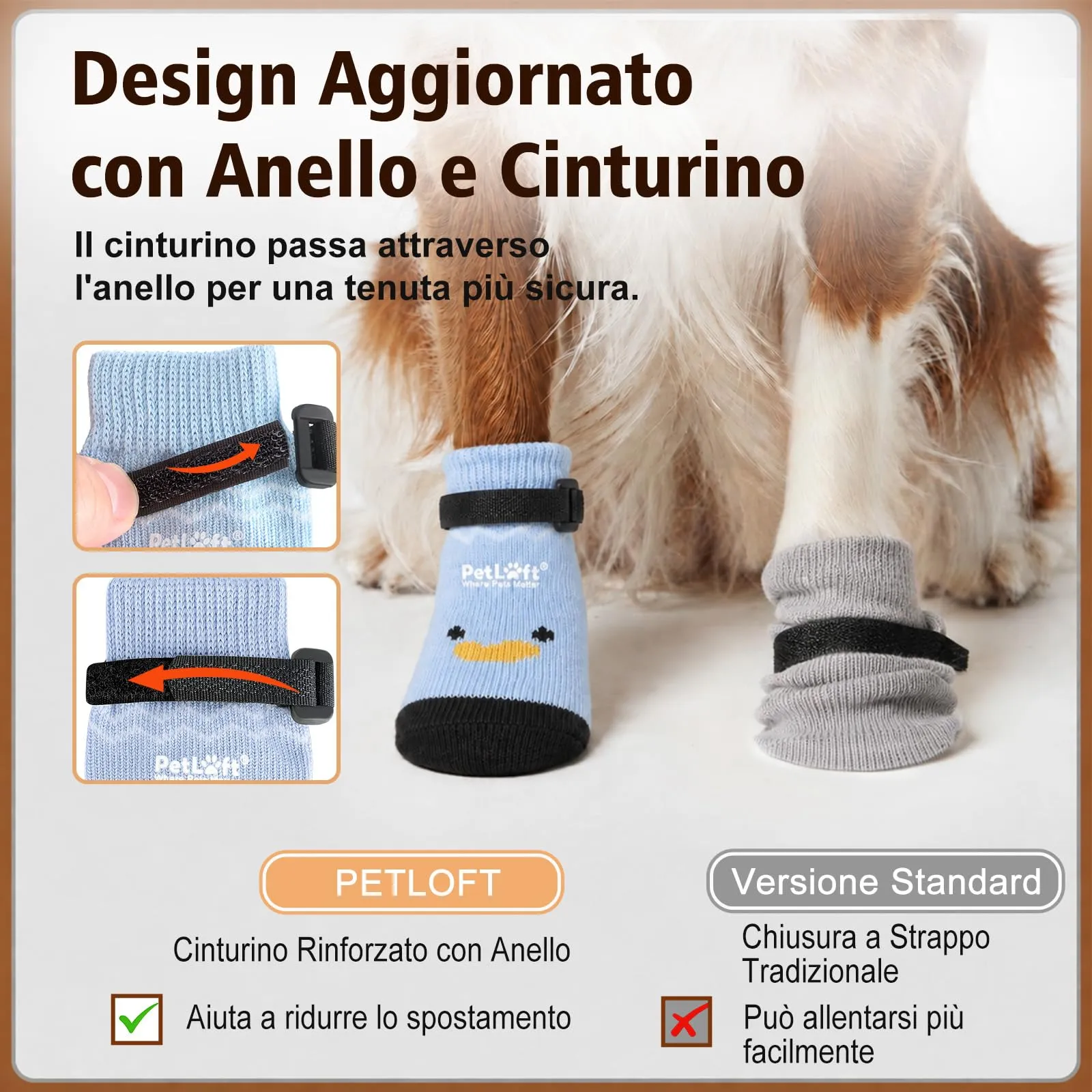 PETLOFT Calzini Antiscivolo per Cani Anziani/Piccoli/Medi, Calzini Regolabili in Cotone per Proteggere Le Zampe e Prevenire Leccate, per Pavimenti in Legno Trazione Interna, Grande, Azzurro Chiaro - immagine 3