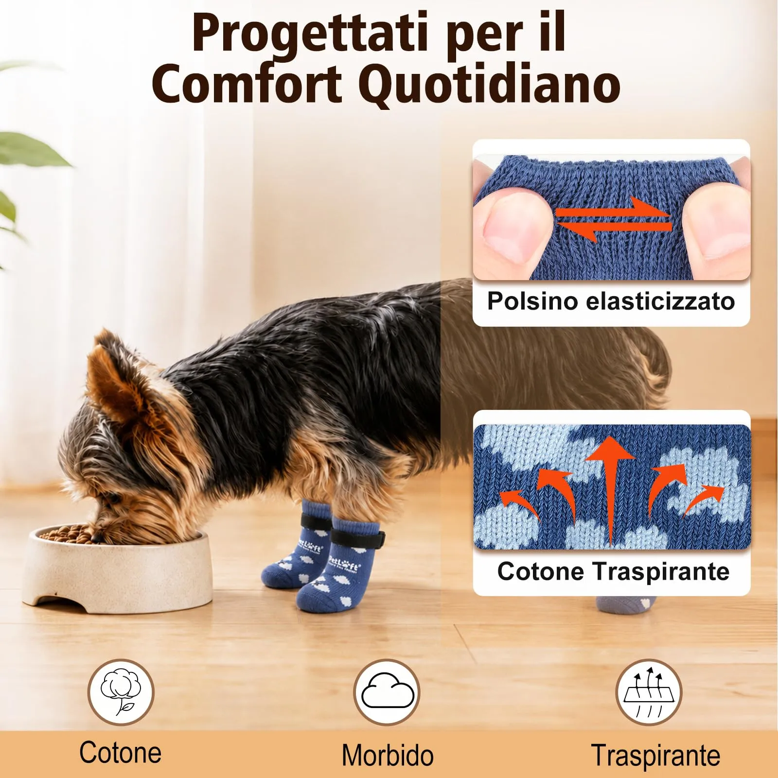 PETLOFT Calzini Antiscivolo per Cani Anziani/Piccoli/Medi, Calzini Regolabili in Cotone per Proteggere Le Zampe e Prevenire Leccate, per Pavimenti in Legno Trazione Interna, Grande, Blu - immagine 5