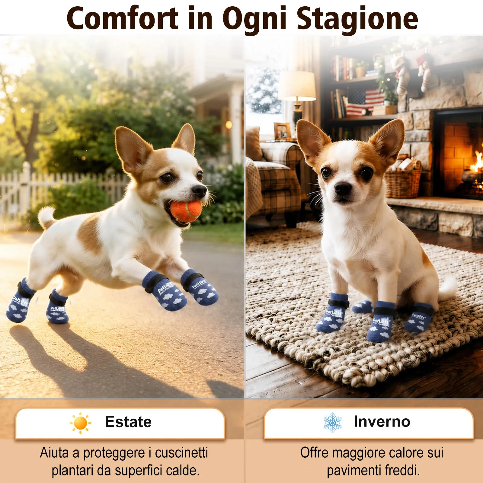 PETLOFT Calzini Antiscivolo per Cani Anziani/Piccoli/Medi, Calzini Regolabili in Cotone per Proteggere Le Zampe e Prevenire Leccate, per Pavimenti in Legno Trazione Interna, Grande, Blu - immagine 6