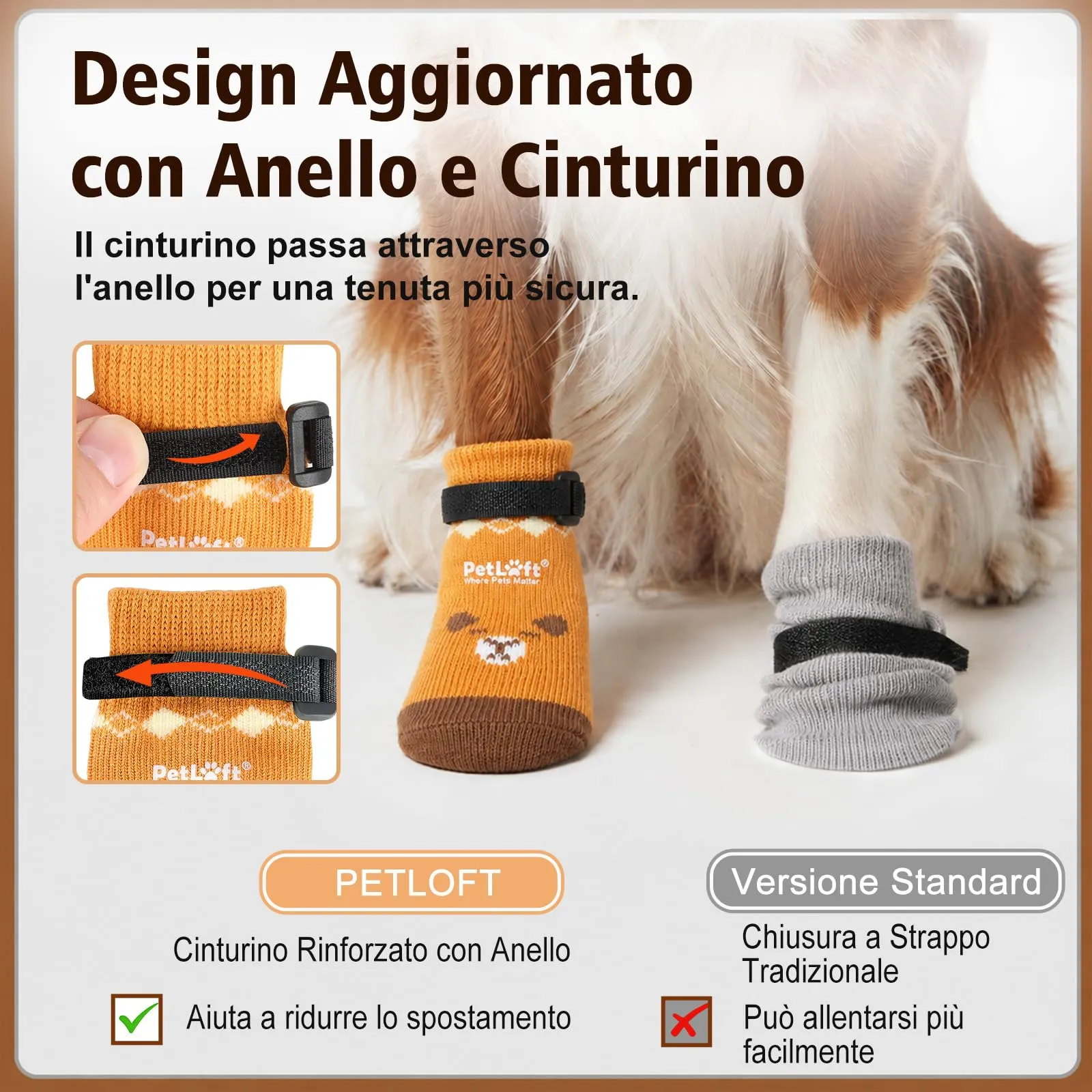 PETLOFT Calzini Antiscivolo per Cani Anziani/Piccoli/Medi, Calzini Regolabili in Cotone per Proteggere Le Zampe e Prevenire Leccate, per Pavimenti in Legno Trazione Interna, Medio, Giallo Curry - immagine 3