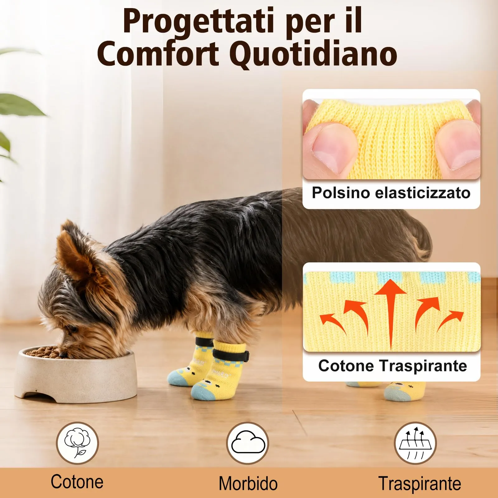 PETLOFT Calzini Antiscivolo per Cani Anziani/Piccoli/Medi, Calzini Regolabili in Cotone per Proteggere Le Zampe e Prevenire Leccate, per Pavimenti in Legno Trazione Interna, Grande, Giallo Chiaro - immagine 5