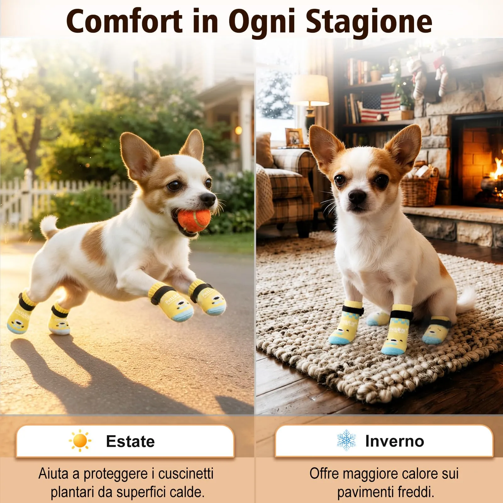 PETLOFT Calzini Antiscivolo per Cani Anziani/Piccoli/Medi, Calzini Regolabili in Cotone per Proteggere Le Zampe e Prevenire Leccate, per Pavimenti in Legno Trazione Interna, Grande, Giallo Chiaro - immagine 6