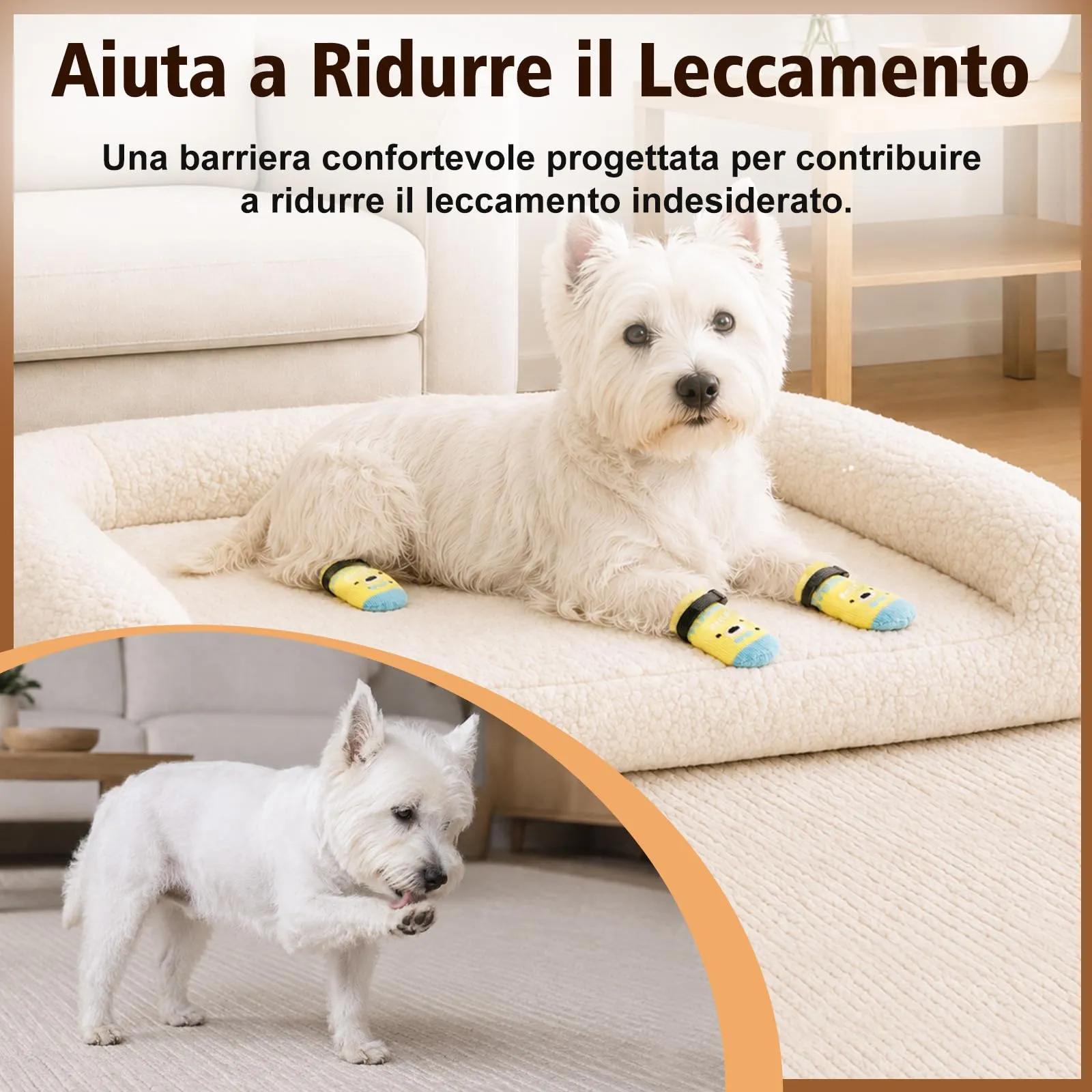 PETLOFT Calzini Antiscivolo per Cani Anziani/Piccoli/Medi, Calzini Regolabili in Cotone per Proteggere Le Zampe e Prevenire Leccate, per Pavimenti in Legno Trazione Interna, Piccolo, Giallo Chiaro - immagine 4