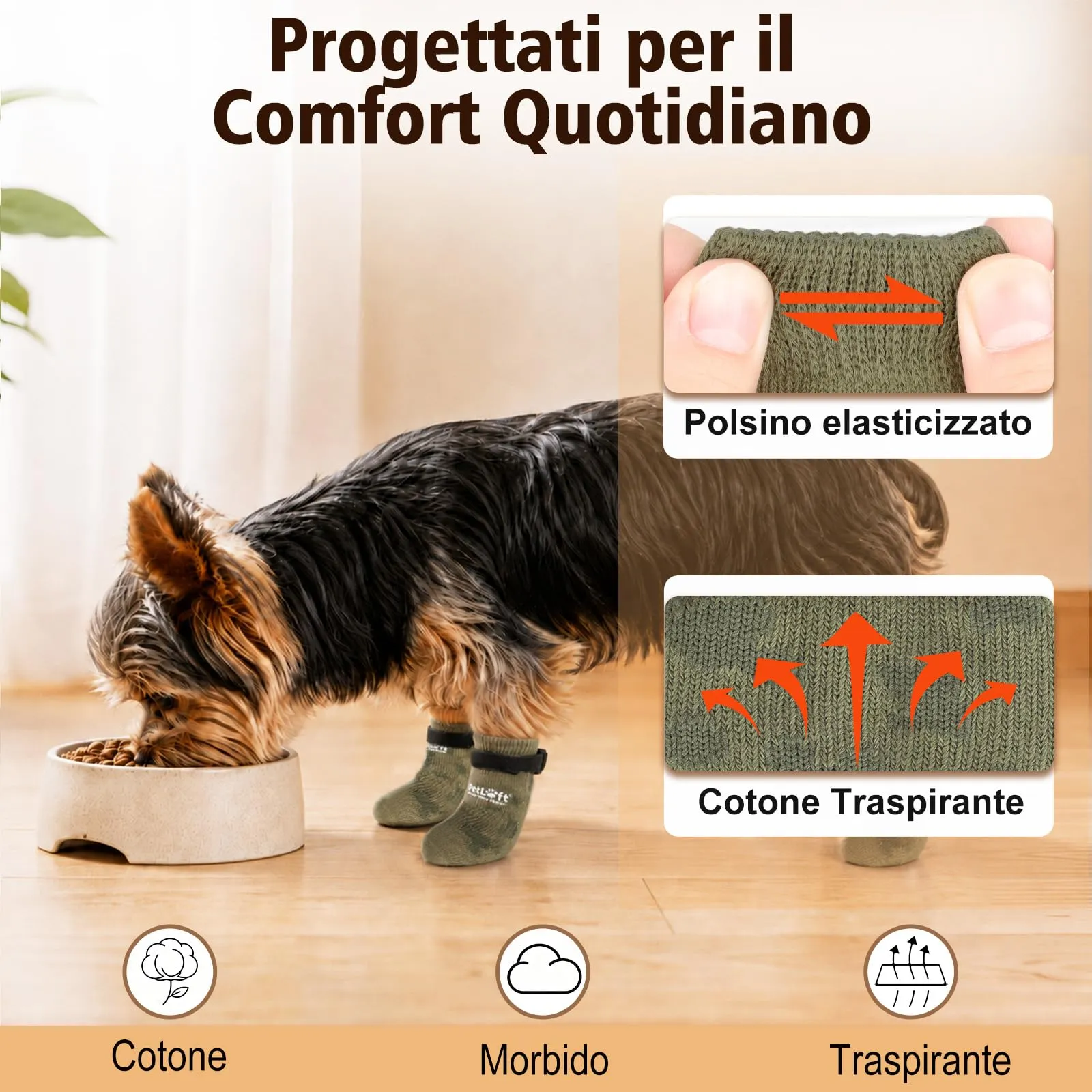 PETLOFT Calzini Antiscivolo per Cani Anziani/Piccoli/Medi, Calzini Regolabili in Cotone per Proteggere Le Zampe e Prevenire Leccate, per Pavimenti in Legno Trazione Interna, Piccolo, Verde Scuro - immagine 5