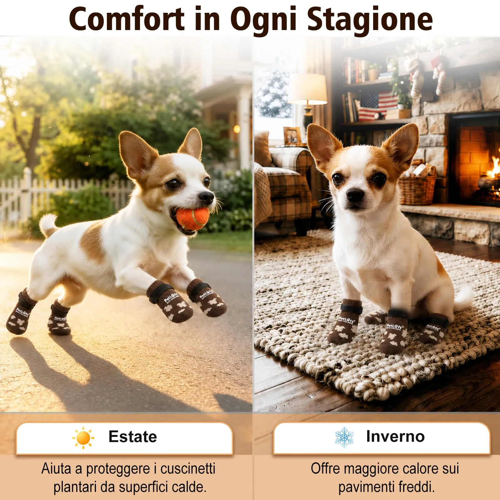 PETLOFT Calzini Antiscivolo per Cani Anziani/Piccoli/Medi, Calzini Regolabili in Cotone per Proteggere Le Zampe e Prevenire Leccate, per Pavimenti in Legno Trazione Interna, Medio, Marrone caffè - immagine 6