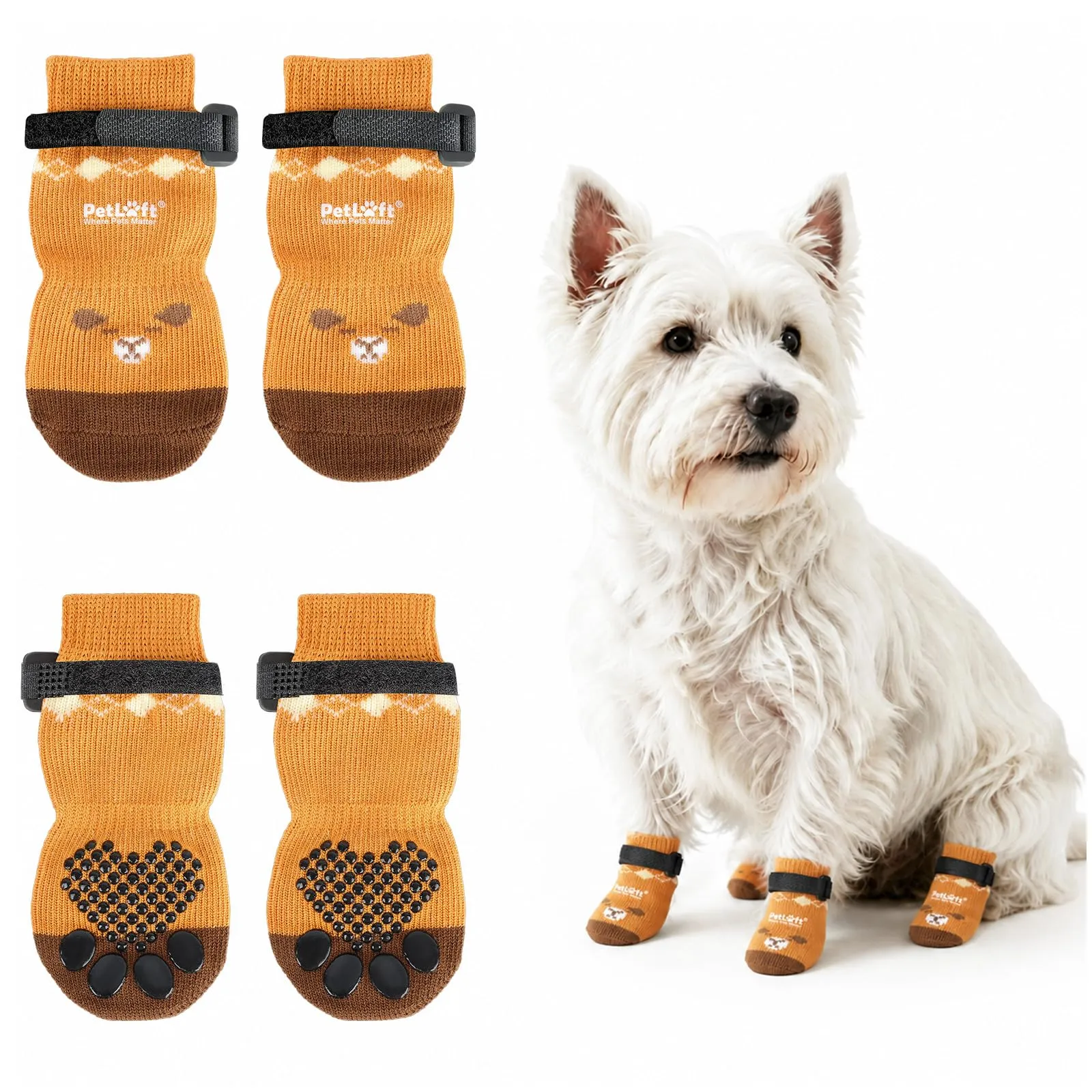 PETLOFT Calzini Antiscivolo per Cani Anziani/Piccoli/Medi, Calzini Regolabili in Cotone per Proteggere Le Zampe e Prevenire Leccate, per Pavimenti in Legno Trazione Interna, Piccolo, Giallo Curry - immagine 1