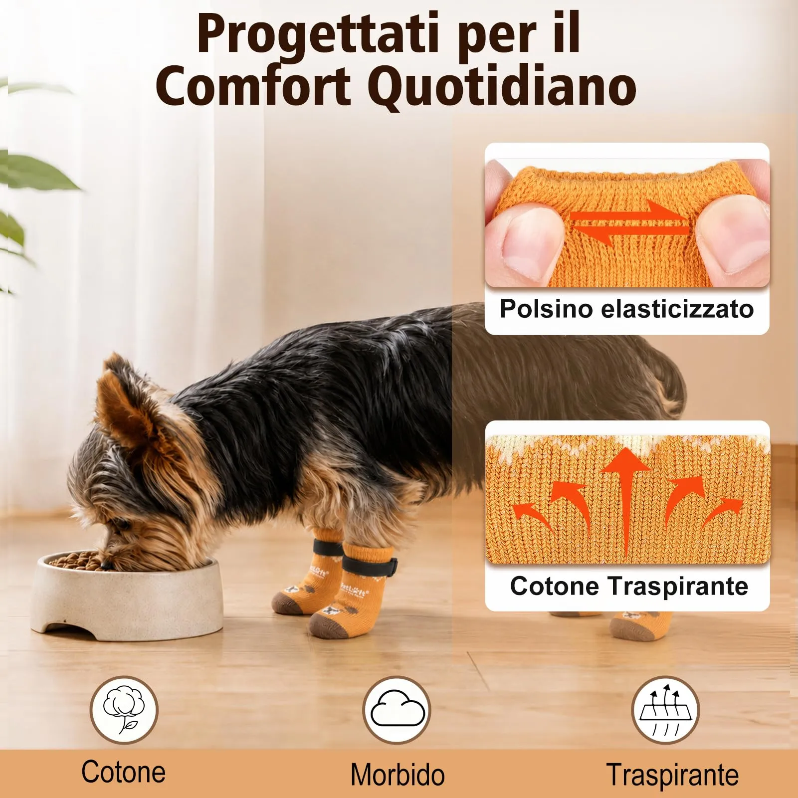 PETLOFT Calzini Antiscivolo per Cani Anziani/Piccoli/Medi, Calzini Regolabili in Cotone per Proteggere Le Zampe e Prevenire Leccate, per Pavimenti in Legno Trazione Interna, Piccolo, Giallo Curry - immagine 5