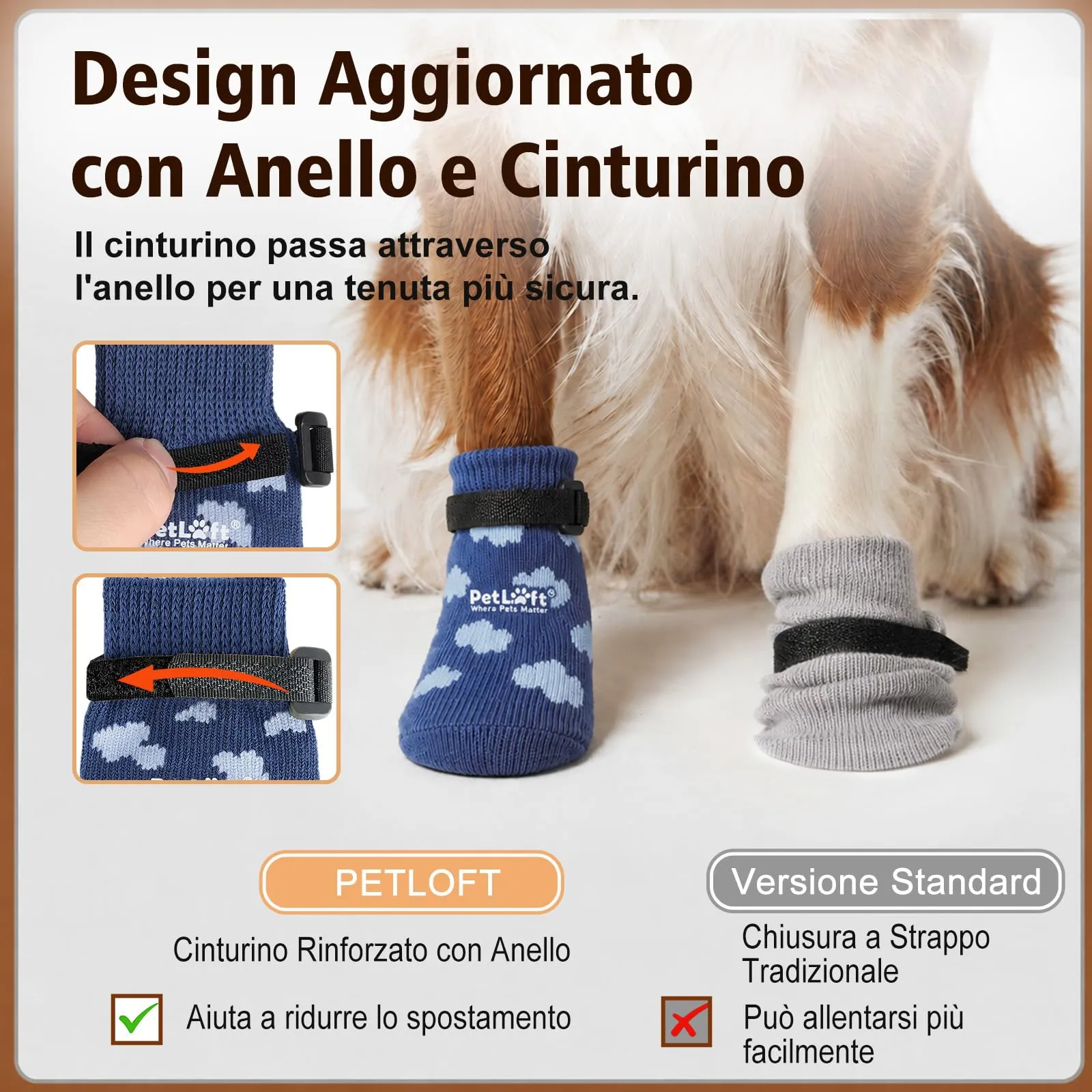 PETLOFT Calzini Antiscivolo per Cani Anziani/Piccoli/Medi, Calzini Regolabili in Cotone per Proteggere Le Zampe e Prevenire Leccate, per Pavimenti in Legno Trazione Interna, Piccolo, Blu - immagine 3