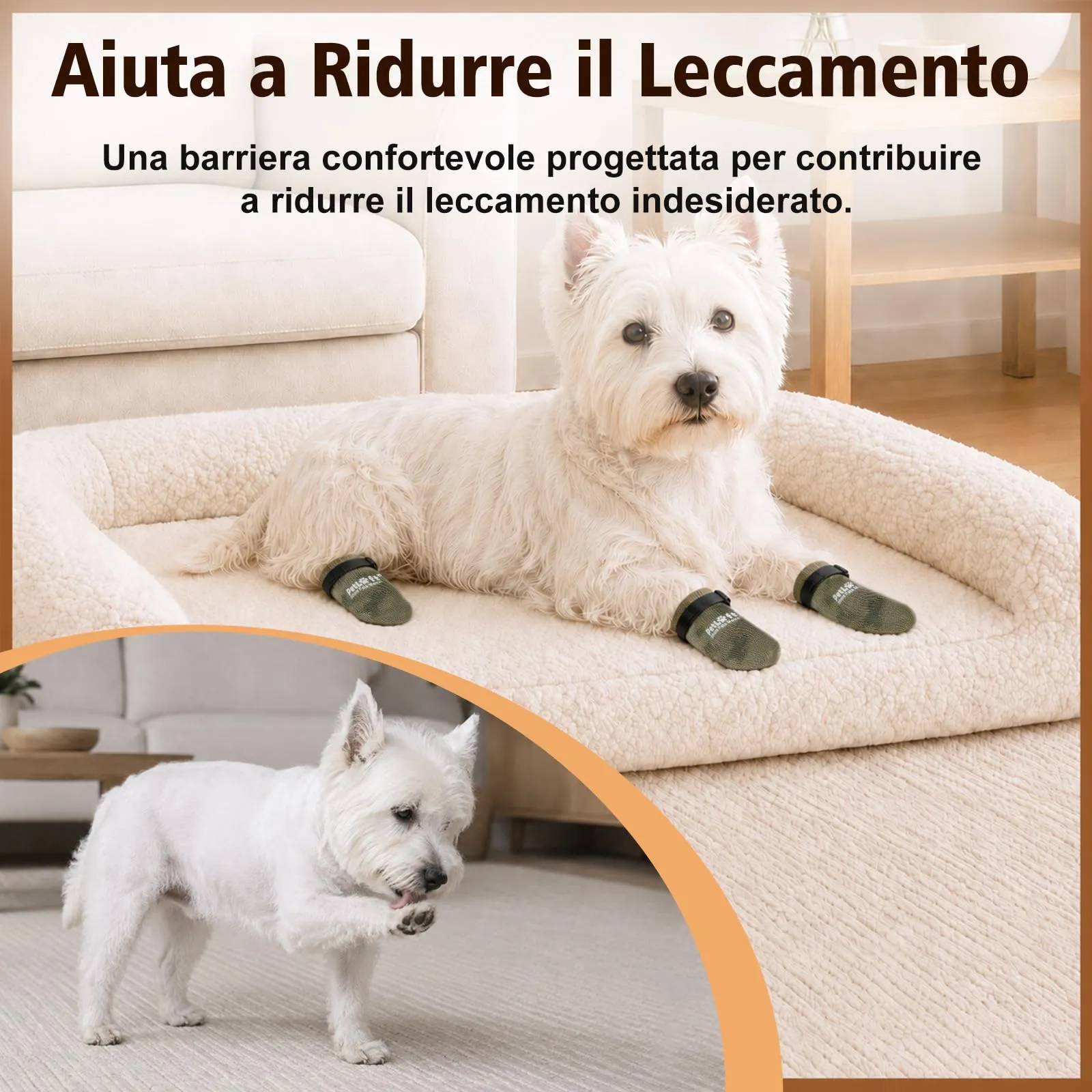 PETLOFT Calzini Antiscivolo per Cani Anziani/Piccoli/Medi, Calzini Regolabili in Cotone per Proteggere Le Zampe e Prevenire Leccate, per Pavimenti in Legno Trazione Interna, Medio, Verde Scuro - immagine 4