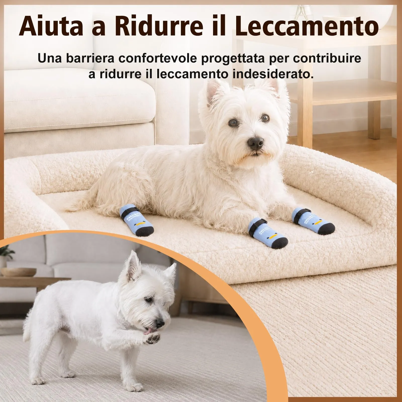PETLOFT Calzini Antiscivolo per Cani Anziani/Piccoli/Medi, Calzini Regolabili in Cotone per Proteggere Le Zampe e Prevenire Leccate, per Pavimenti in Legno Trazione Interna, Piccolo, Azzurro Chiaro - immagine 4