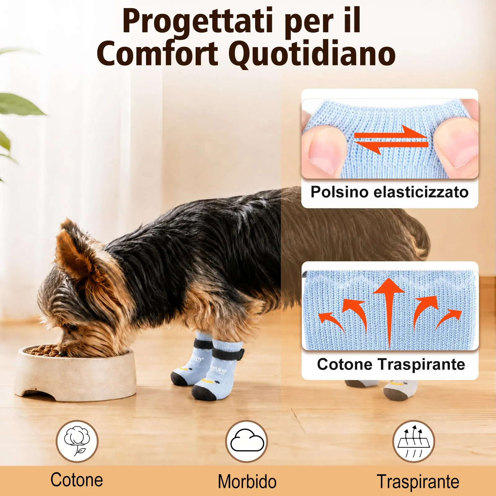 PETLOFT Calzini Antiscivolo per Cani Anziani/Piccoli/Medi, Calzini Regolabili in Cotone per Proteggere Le Zampe e Prevenire Leccate, per Pavimenti in Legno Trazione Interna, Piccolo, Azzurro Chiaro - immagine 5