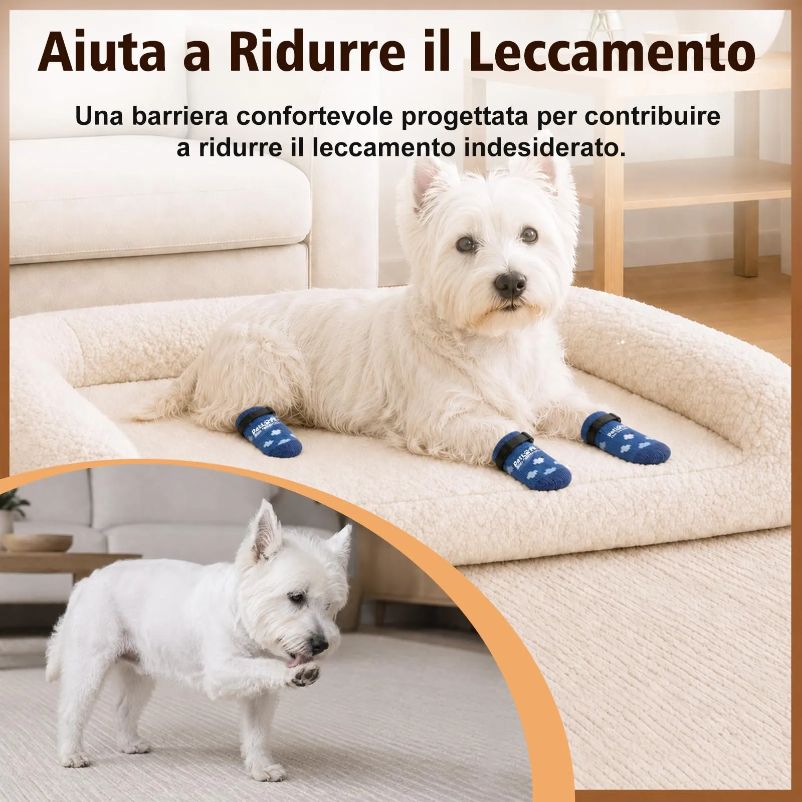 PETLOFT Calzini Antiscivolo per Cani Anziani/Piccoli/Medi, Calzini Regolabili in Cotone per Proteggere Le Zampe e Prevenire Leccate, per Pavimenti in Legno Trazione Interna, Medio, Blu - immagine 4