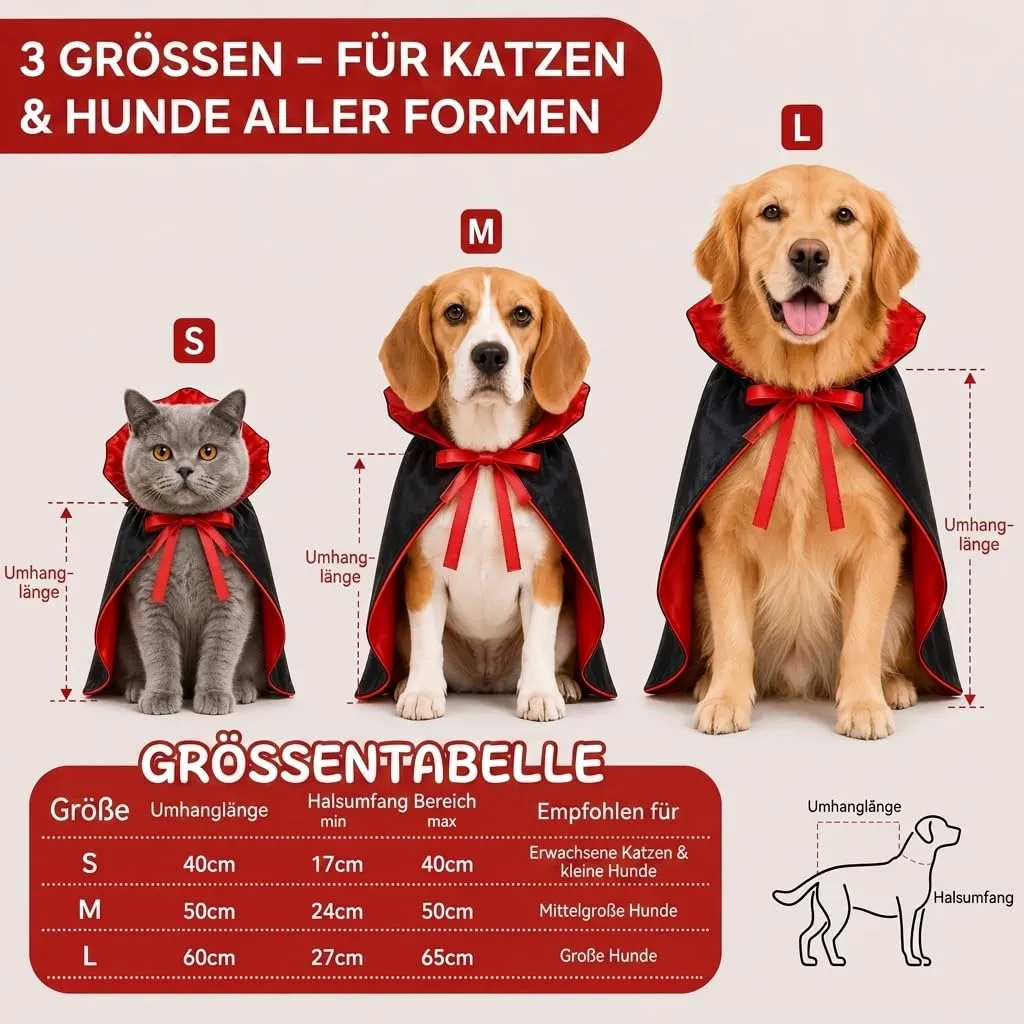 Costume di Halloween per cani, mantello da vampiro con colletto alto e chiusura in , costume per cani di taglia piccola, media e grande (M) - immagine 2