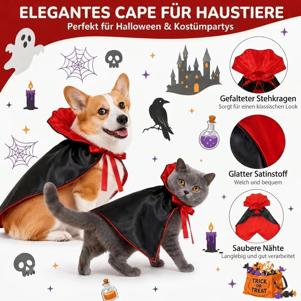 Costume di Halloween per cani, mantello da vampiro con colletto alto e chiusura in , costume per cani di taglia piccola, media e grande (M) - immagine 4