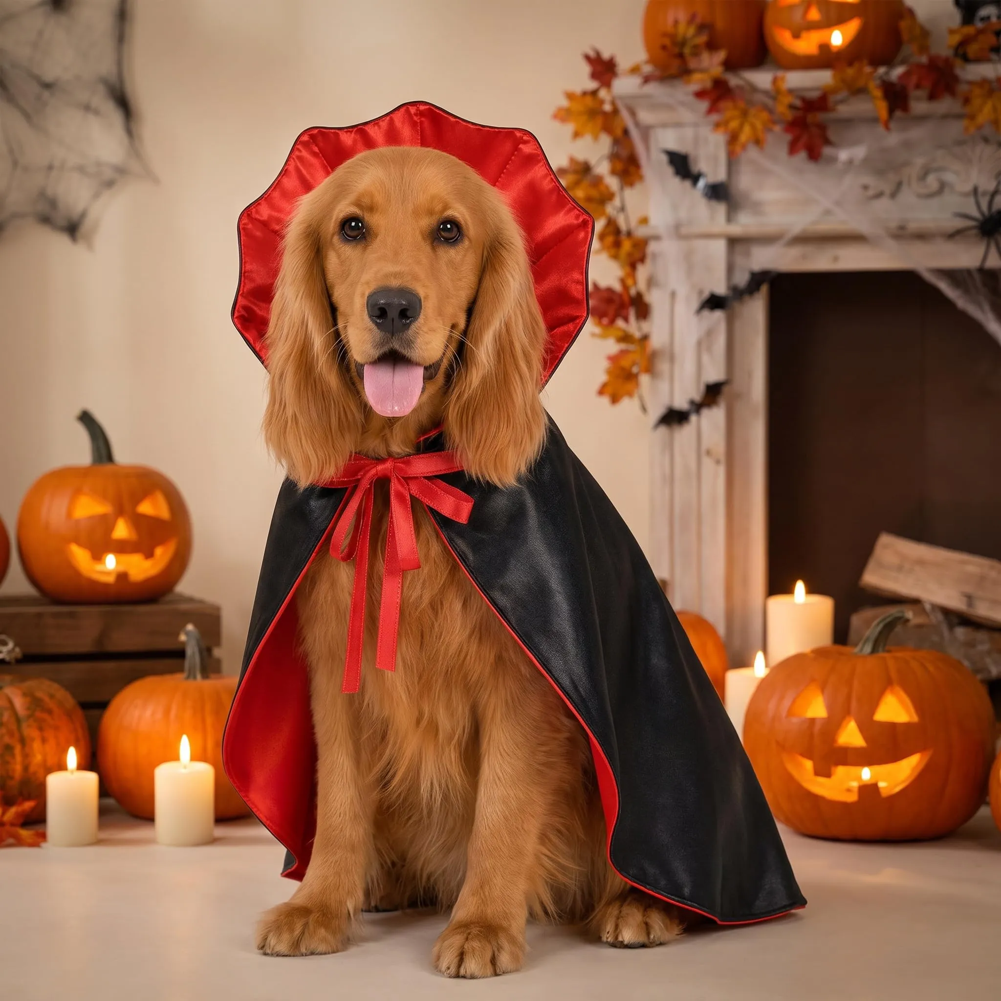 Costume di Halloween per cani, mantello da vampiro con colletto alto e chiusura in , costume per cani di taglia piccola, media e grande (M) - immagine 5