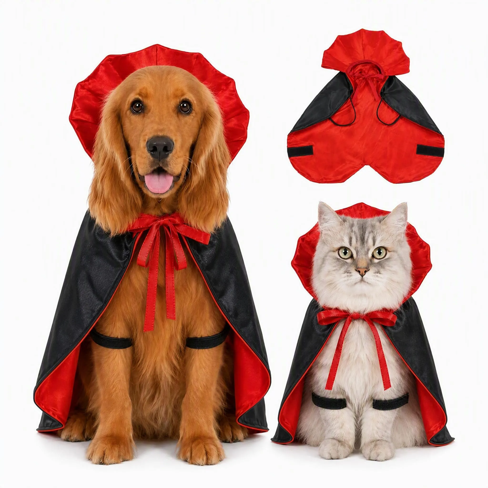 Costume di Halloween per cani, mantello da vampiro con colletto alto e chiusura in , costume per cani di taglia piccola, media e grande (S) - immagine 1