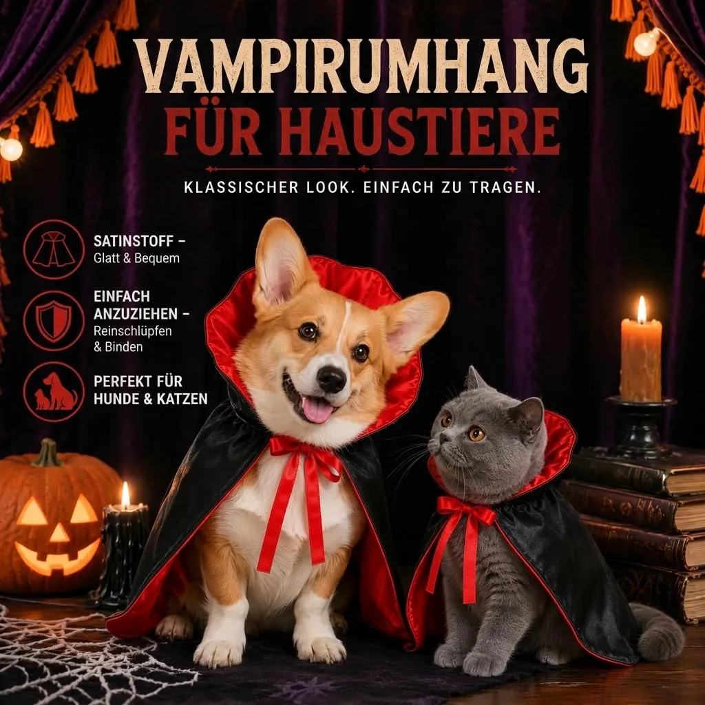 Costume di Halloween per cani, mantello da vampiro con colletto alto e chiusura in , costume per cani di taglia piccola, media e grande (S) - immagine 6