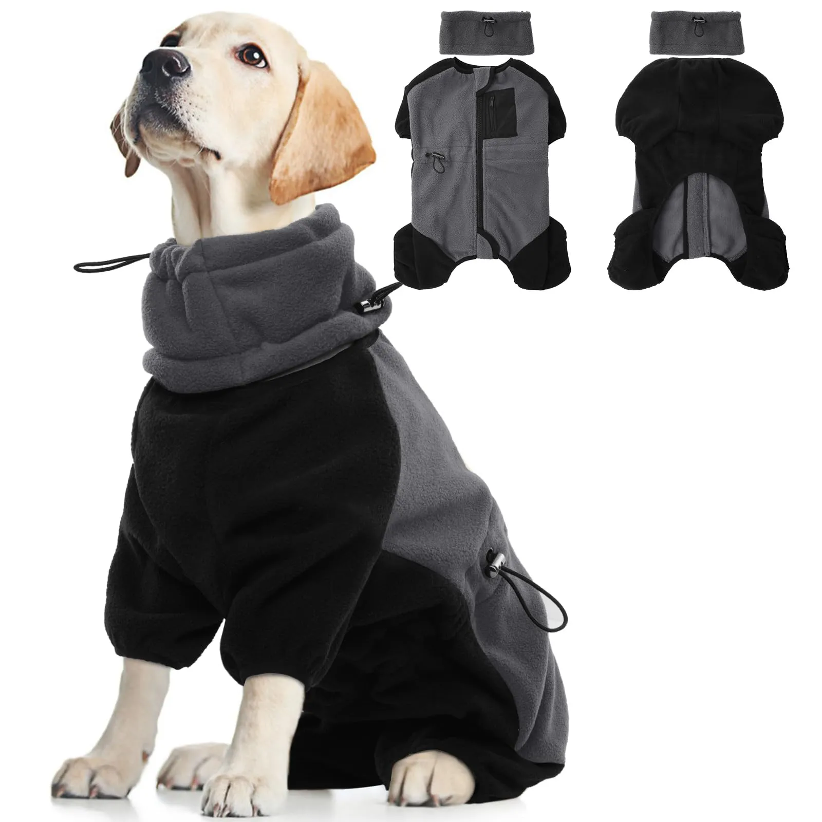 Maglione invernale per cani - Comodo maglione termico per interni ed esterni - Cappotto alla moda con coprigambe - Caldo cappotto foderato in pile per clima umido e invernale (grigio, L) - immagine 1