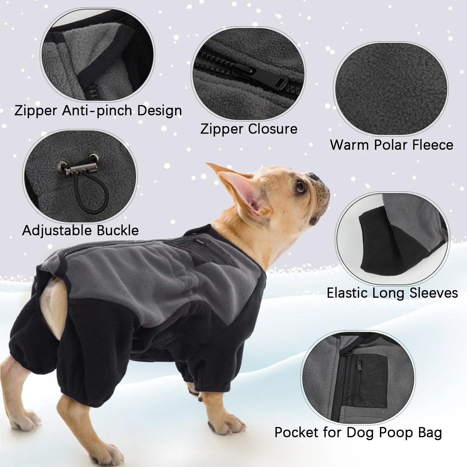 Maglione invernale per cani - Comodo maglione termico per interni ed esterni - Cappotto alla moda con coprigambe - Caldo cappotto foderato in pile per clima umido e invernale (grigio, L) - immagine 4