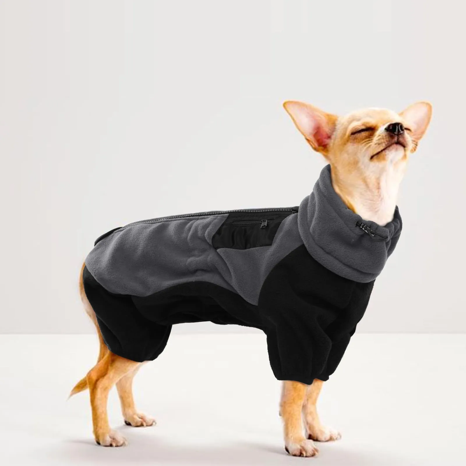 Piumino in pile per cane - Cappotto invernale con colletto roulé rimovibile - Cappotto caldo e antivento - Piumino invernale per cani di taglia media (grigio, XL) - immagine 6