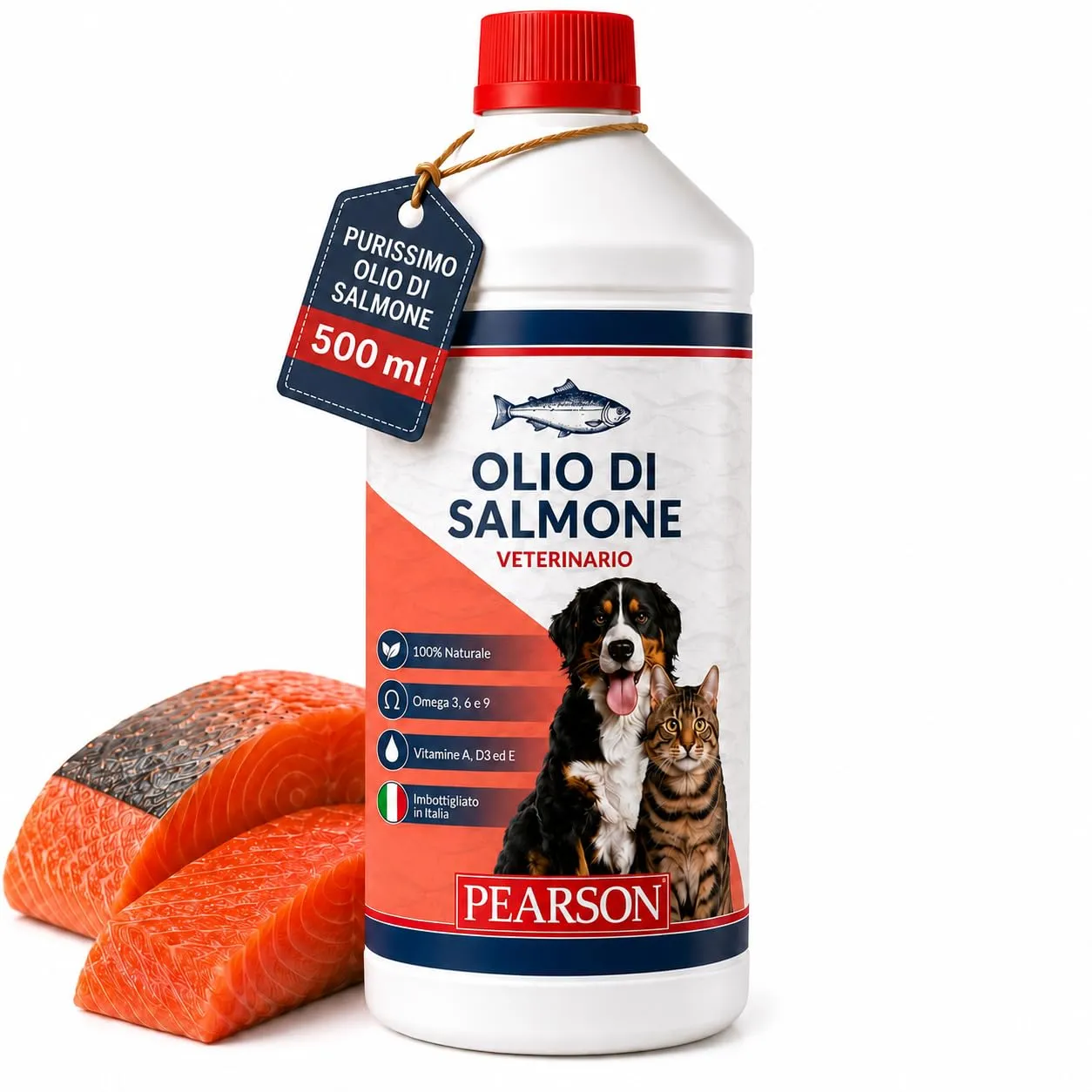 PEARSON Olio di Salmone per Cani e Gatti 500ML, 100% Puro Naturale - immagine 1