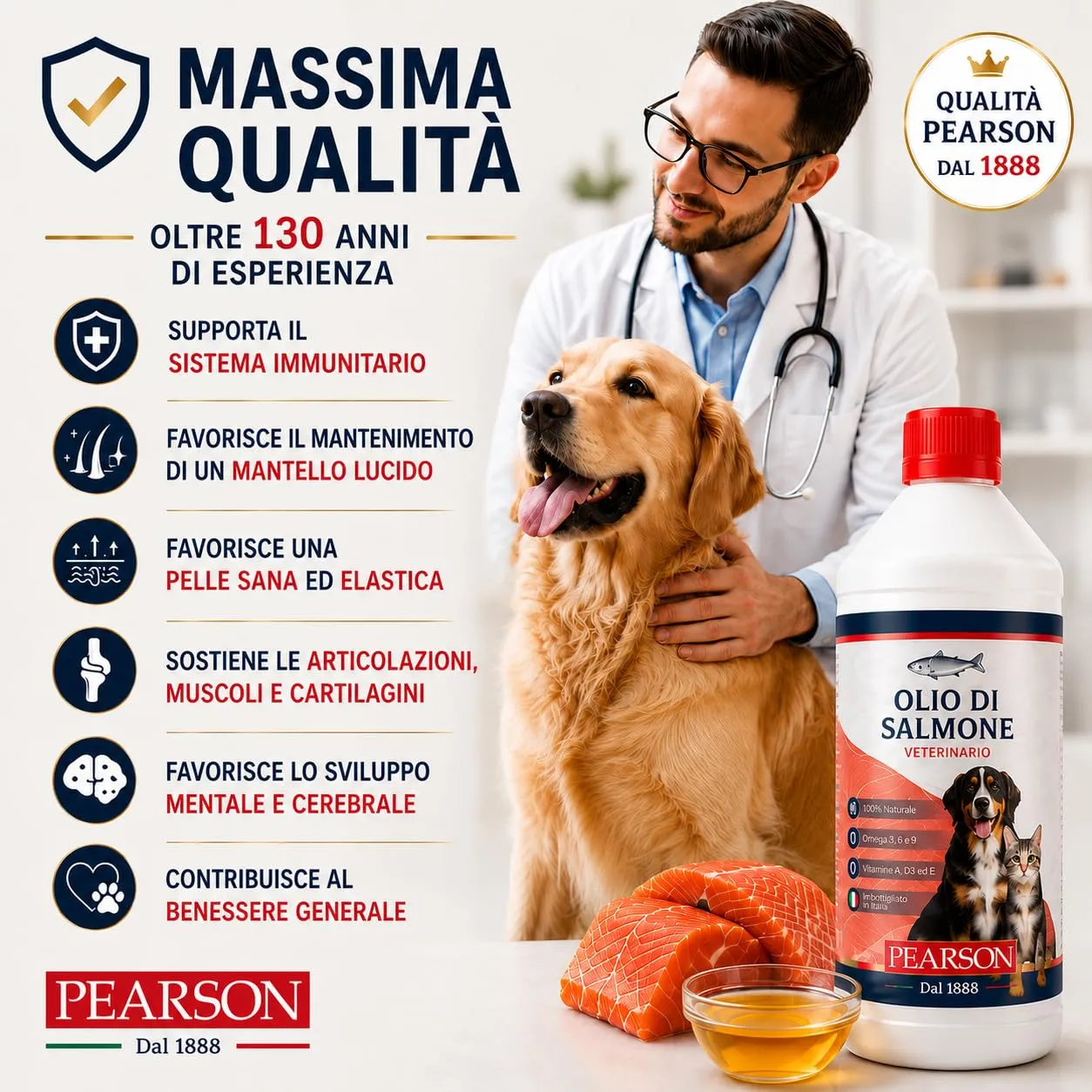 PEARSON Olio di Salmone per Cani e Gatti 500ML, 100% Puro Naturale - immagine 4