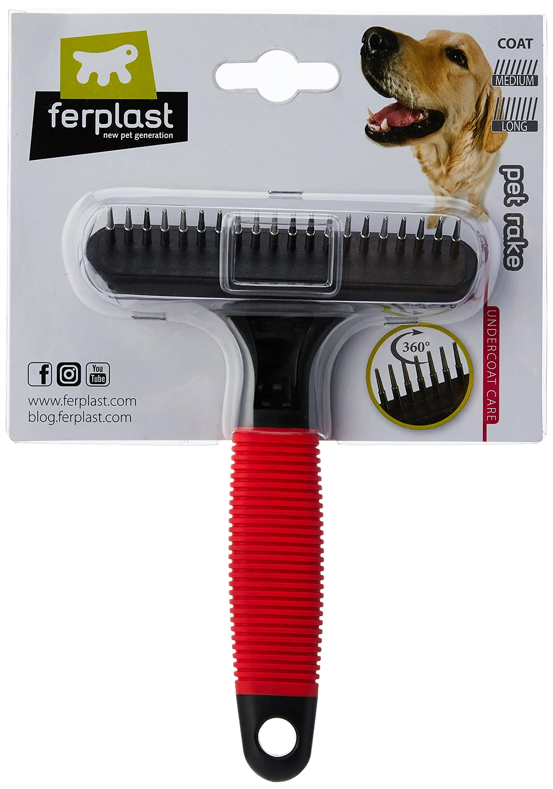 Ferplast Pettine per Cani e Gatti 2 in 1 Pelo Medio e Lungo, Denti Rotanti Arrotondati Anti-Irritazione e Manico Antiscivolo - immagine 1