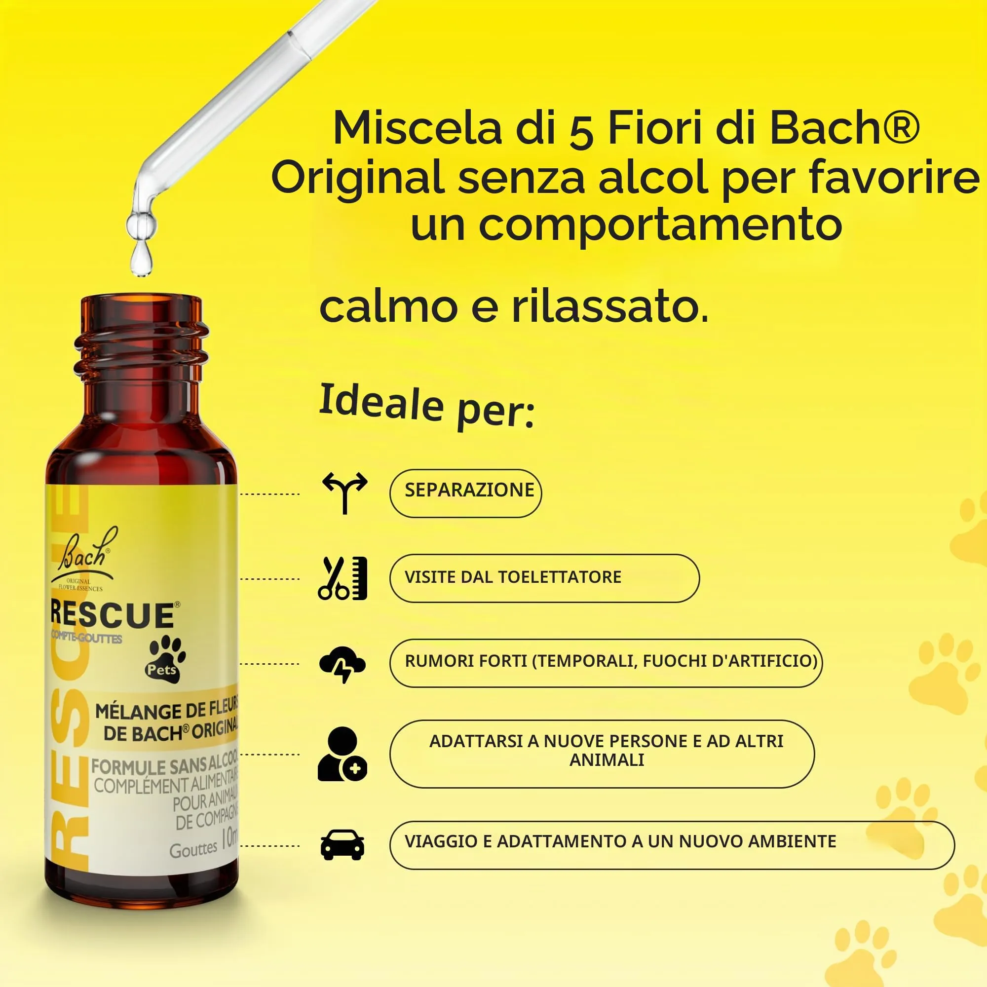 Rescue Pets Contagocce, Serenità a portata di mano per i nostri animali domestici, Vegano, Integratore alimentare per animali domestici, 1 Flacone Conto Gocce, Giallo, 10ml - immagine 4
