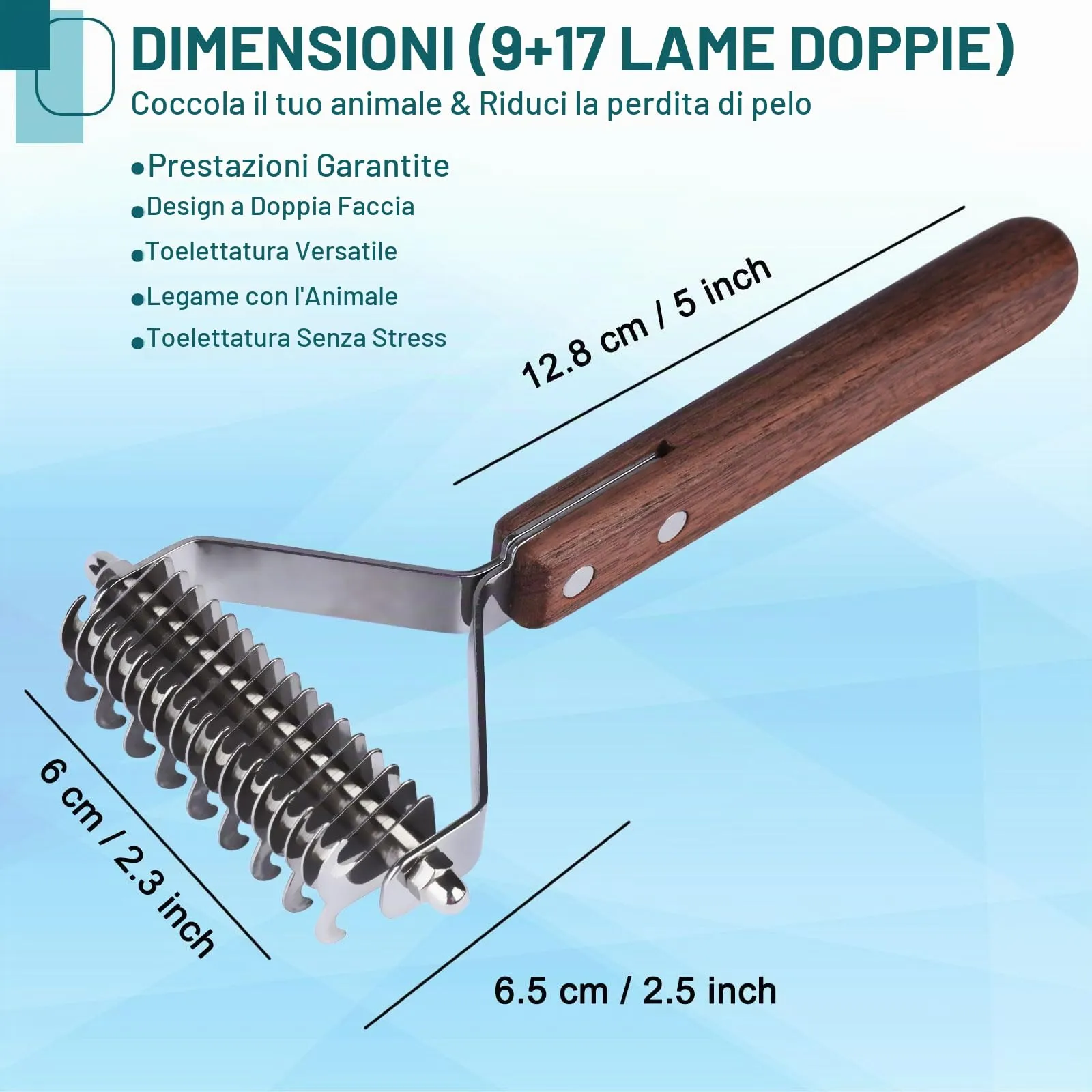 onebarleycorn Spazzola per Cane, Spazzola Cani Pettine per Gatto Eliminare Il Sottopelo ed i Peli Morti, Riduce la Perdita di Pelo(17 + 9 Denti a Doppio Lato) - immagine 4