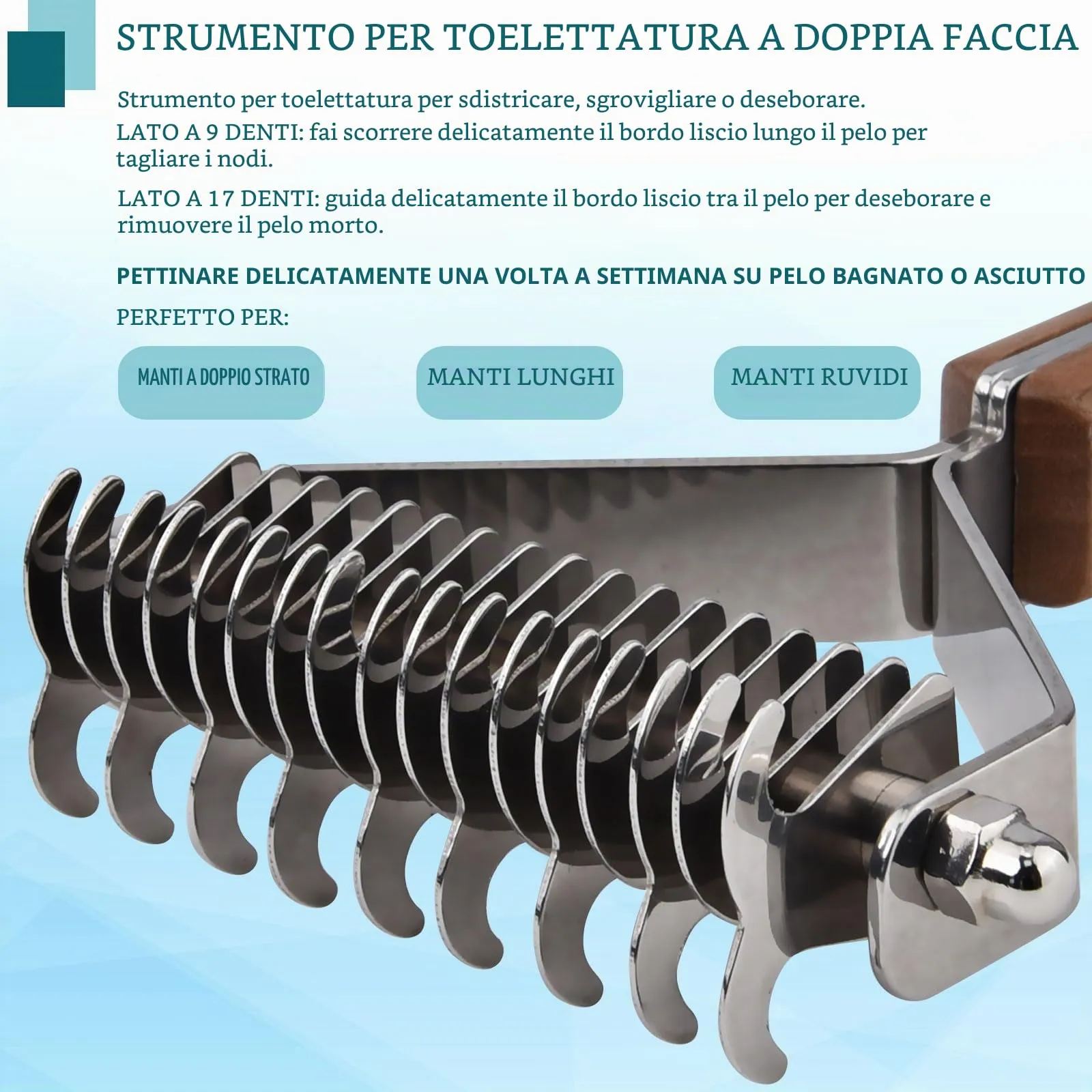 onebarleycorn Spazzola per Cane, Spazzola Cani Pettine per Gatto Eliminare Il Sottopelo ed i Peli Morti, Riduce la Perdita di Pelo(17 + 9 Denti a Doppio Lato) - immagine 5