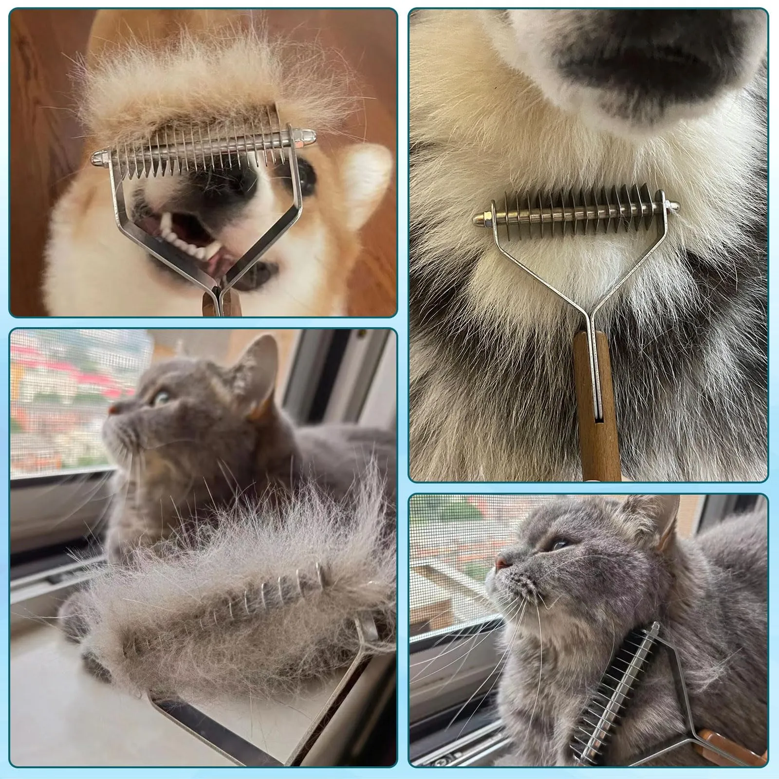 onebarleycorn Spazzola per Cane, Spazzola Cani Pettine per Gatto Eliminare Il Sottopelo ed i Peli Morti, Riduce la Perdita di Pelo(17 + 9 Denti a Doppio Lato) - immagine 7