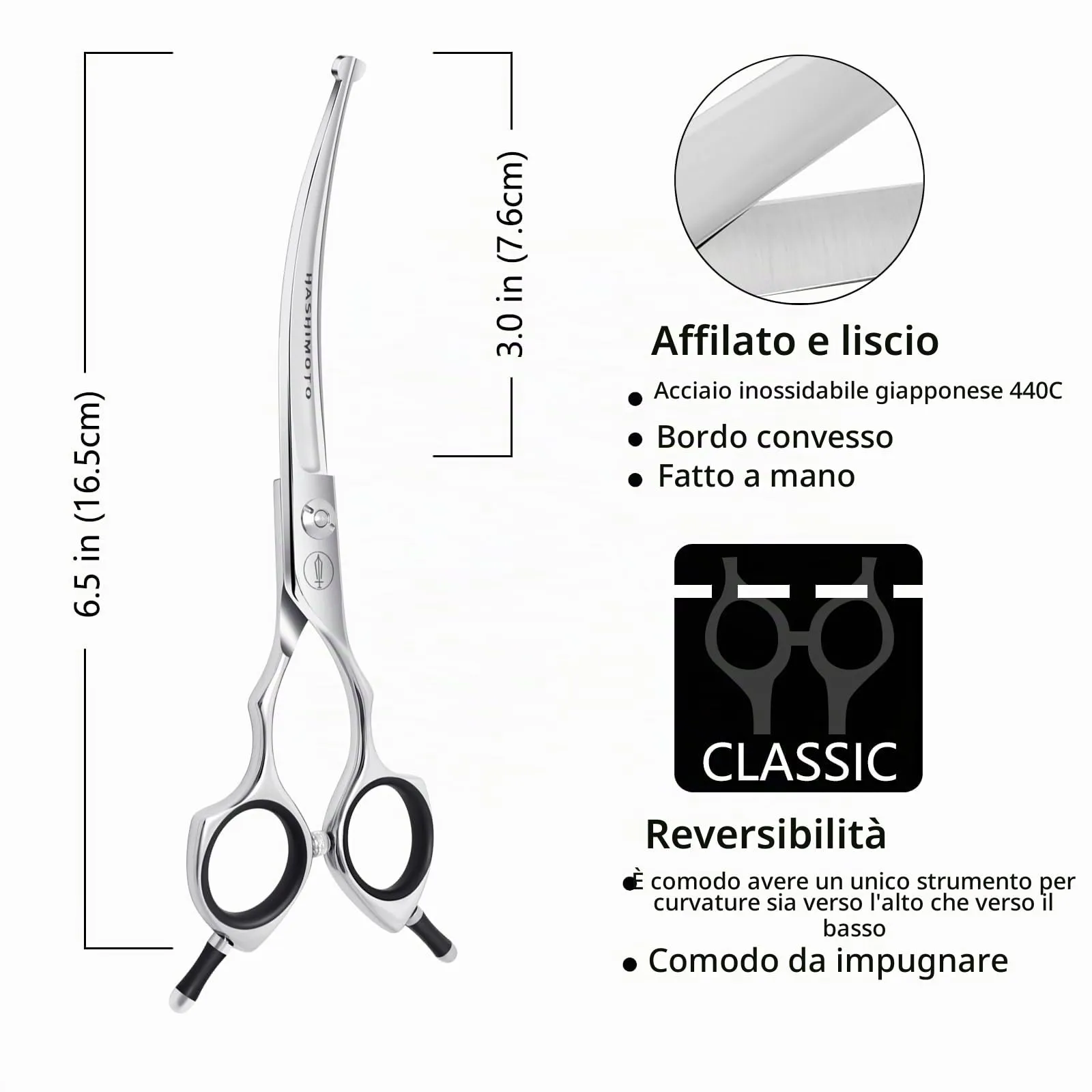 HASHIMOTO Forbici da toelettatura per cani curve con punte rotonde di sicurezza, 6,5 pollici, lama curva, peso leggero, nessuna pugnalata con punta smussata. - immagine 2