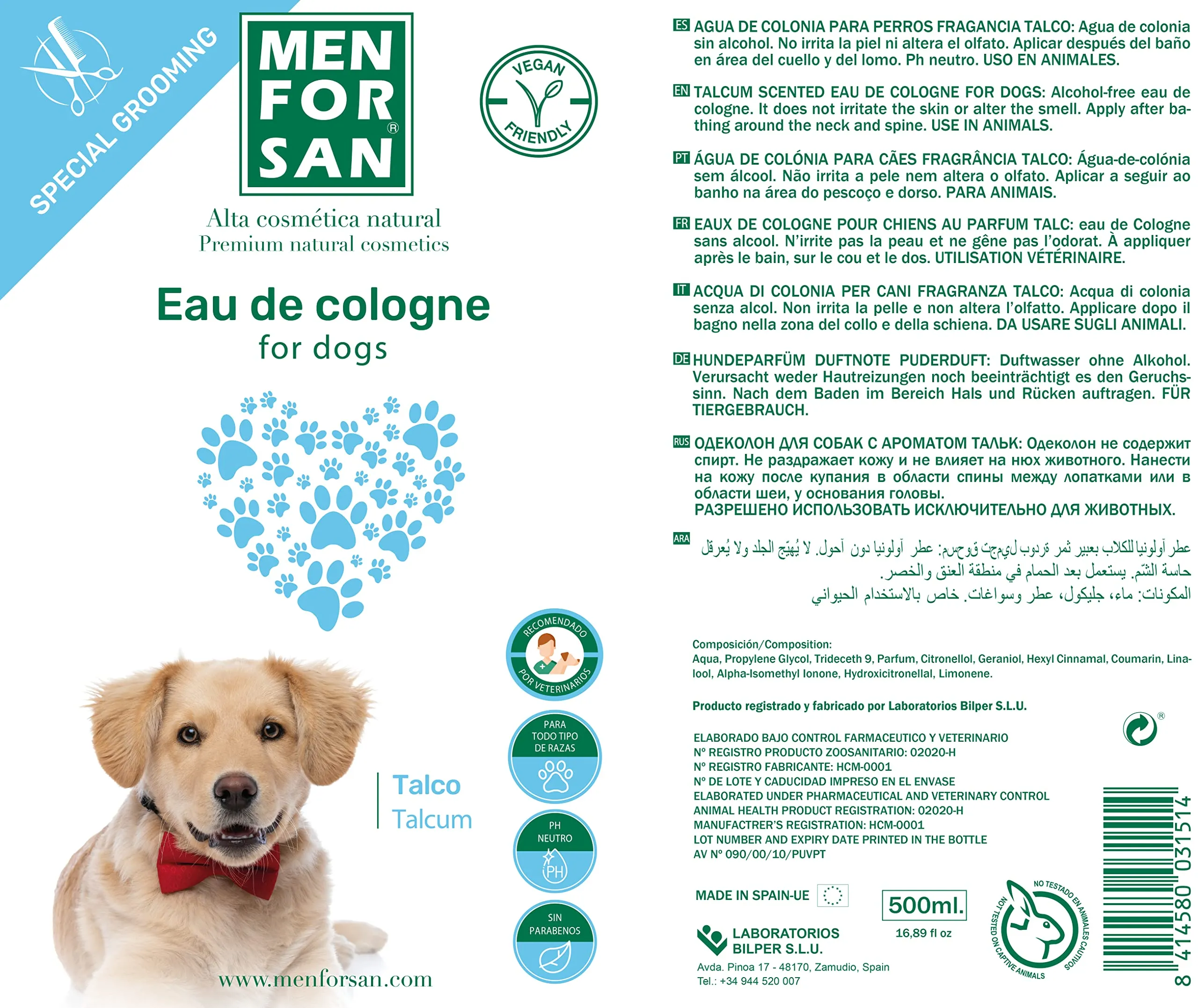 Menforsan Acqua di Colonia per Cani di Talco 500 Ml, Profumo Dolce e Intenso - immagine 2