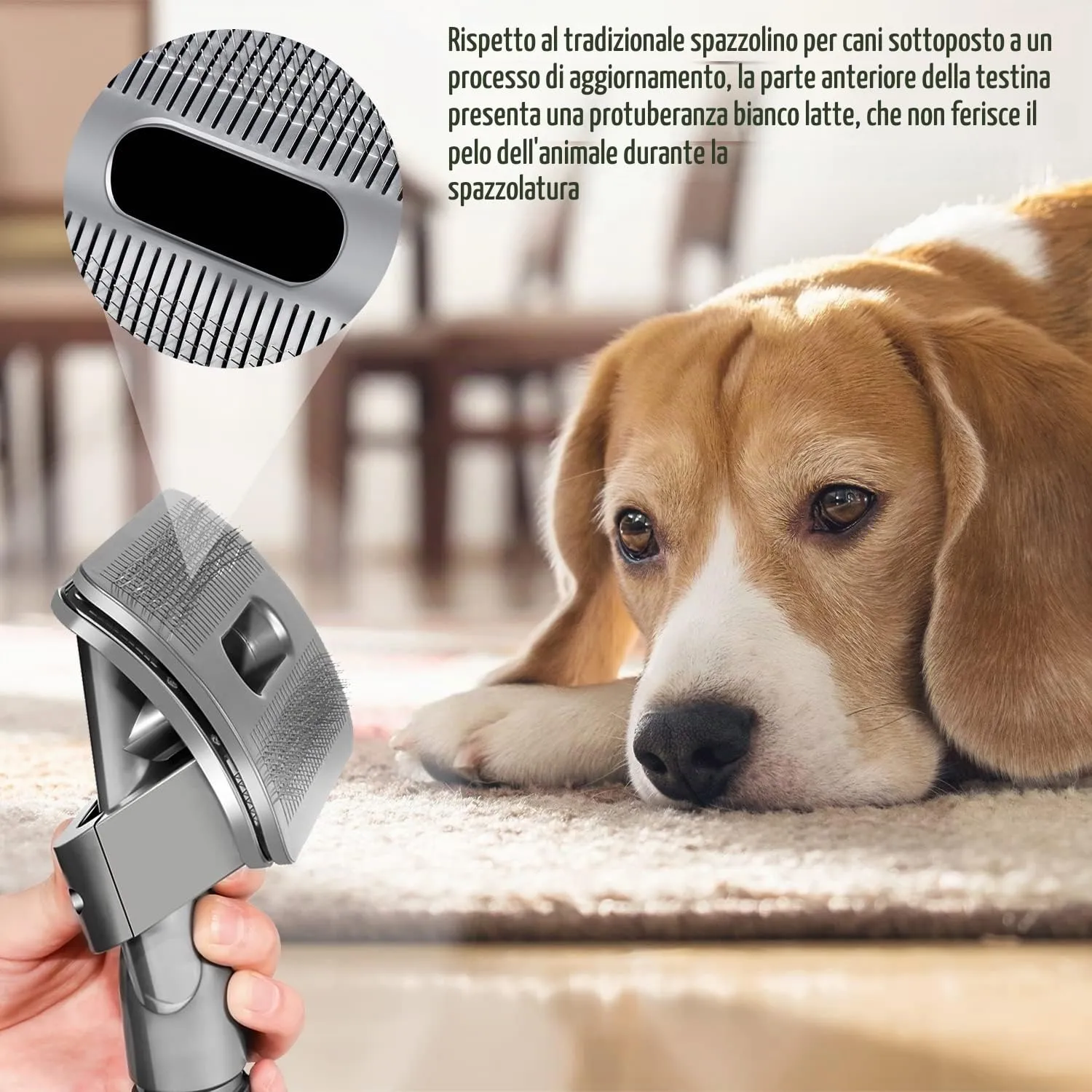 munloo Groom Spazzola per Cani di Pelo Medio/Lungo, Spazzola Aspira Peli Animali con Tubo e Fermo Tasto di Accensione, per Aspirapolvere V7 V8 V10 V11 V12 V15 - immagine 2