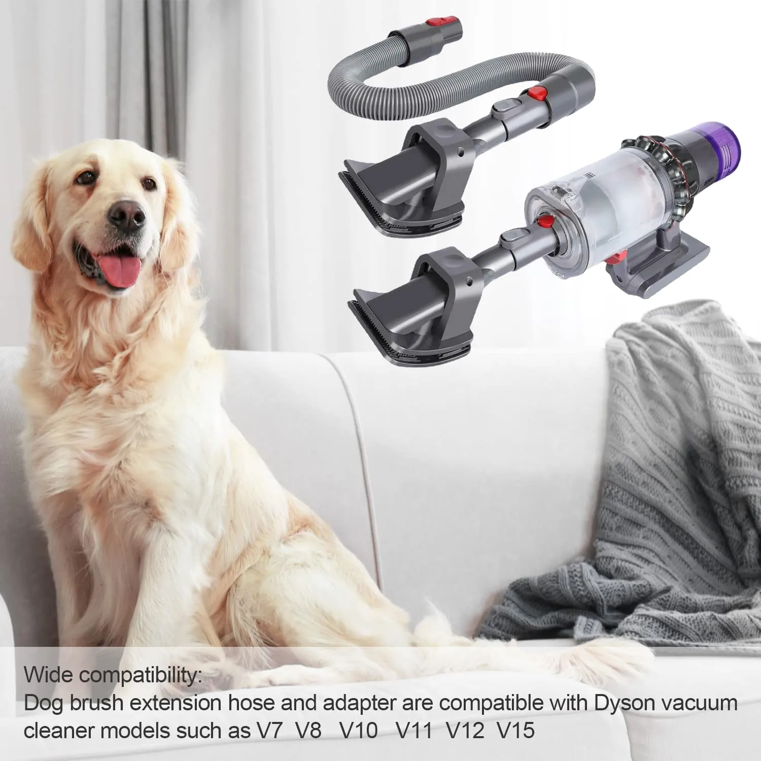 munloo Groom Spazzola per Cani di Pelo Medio/Lungo, Spazzola Aspira Peli Animali con Tubo e Fermo Tasto di Accensione, per Aspirapolvere V7 V8 V10 V11 V12 V15 - immagine 3