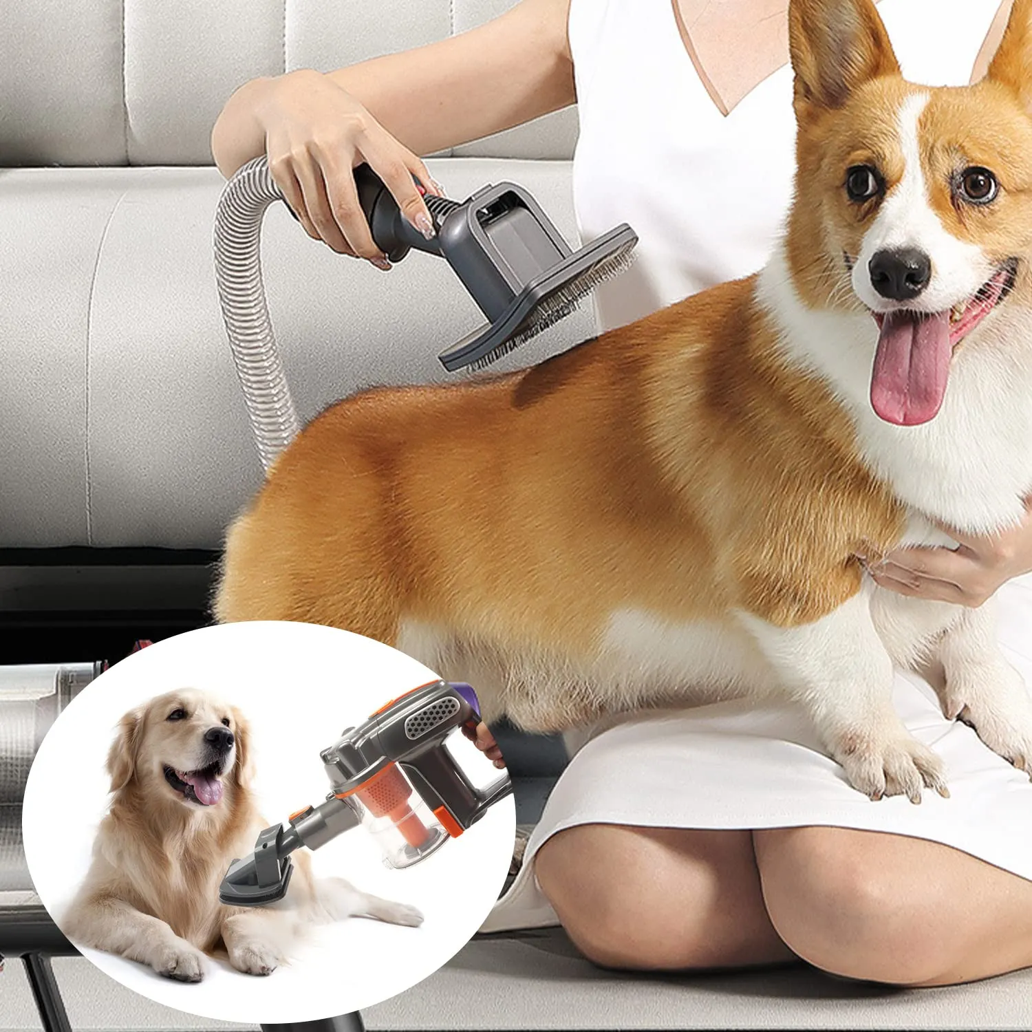 munloo Groom Spazzola per Cani di Pelo Medio/Lungo, Spazzola Aspira Peli Animali con Tubo e Fermo Tasto di Accensione, per Aspirapolvere V7 V8 V10 V11 V12 V15 - immagine 5