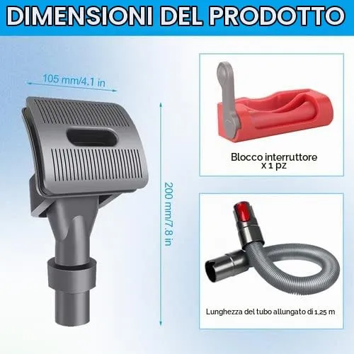 munloo Groom Spazzola per Cani di Pelo Medio/Lungo, Spazzola Aspira Peli Animali con Tubo e Fermo Tasto di Accensione, per Aspirapolvere V7 V8 V10 V11 V12 V15 - immagine 6