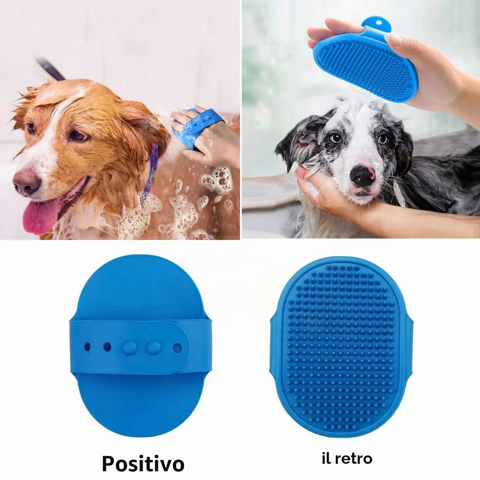 Spazzola da bagno per cani e gatti,2 Pcs Spazzola massaggiante per cani e gatti,doccia per animali domestici regolabili con manico ad anello,Pettine per la pulizia e la cura dei - immagine 5