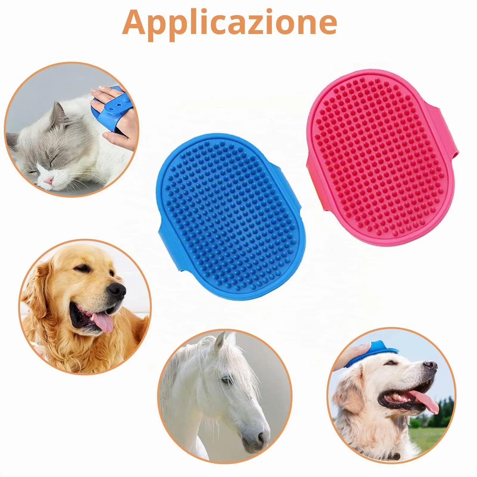 Spazzola da bagno per cani e gatti,2 Pcs Spazzola massaggiante per cani e gatti,doccia per animali domestici regolabili con manico ad anello,Pettine per la pulizia e la cura dei - immagine 6