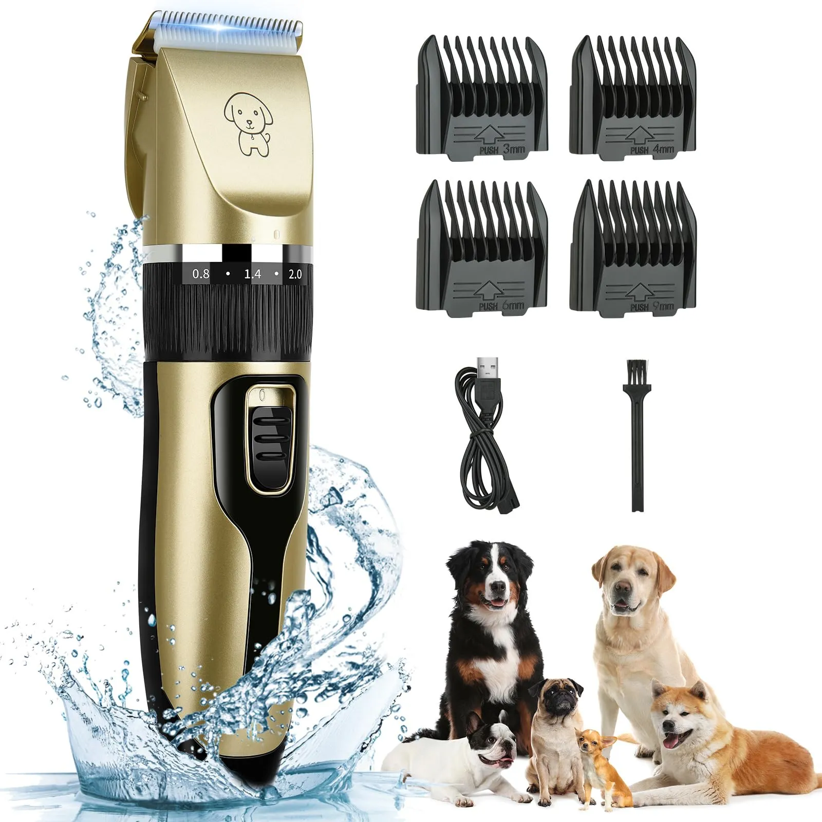 Tosatrice per Cani, IPX7 Impermeabile Rasoio per Cani Tagliacapelli Silenzioso per Cani e Gatti Tosatrice per Cani Professionale Adatto per peli di Animali Domestici Spessi e Opachi - immagine 1