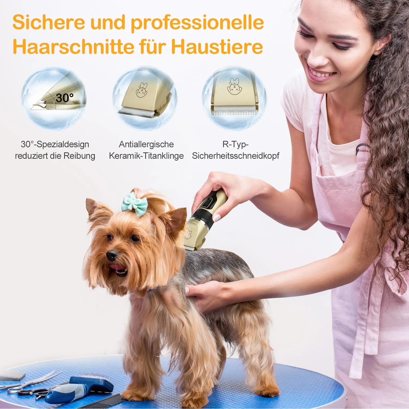 Tosatrice per Cani, IPX7 Impermeabile Rasoio per Cani Tagliacapelli Silenzioso per Cani e Gatti Tosatrice per Cani Professionale Adatto per peli di Animali Domestici Spessi e Opachi - immagine 3