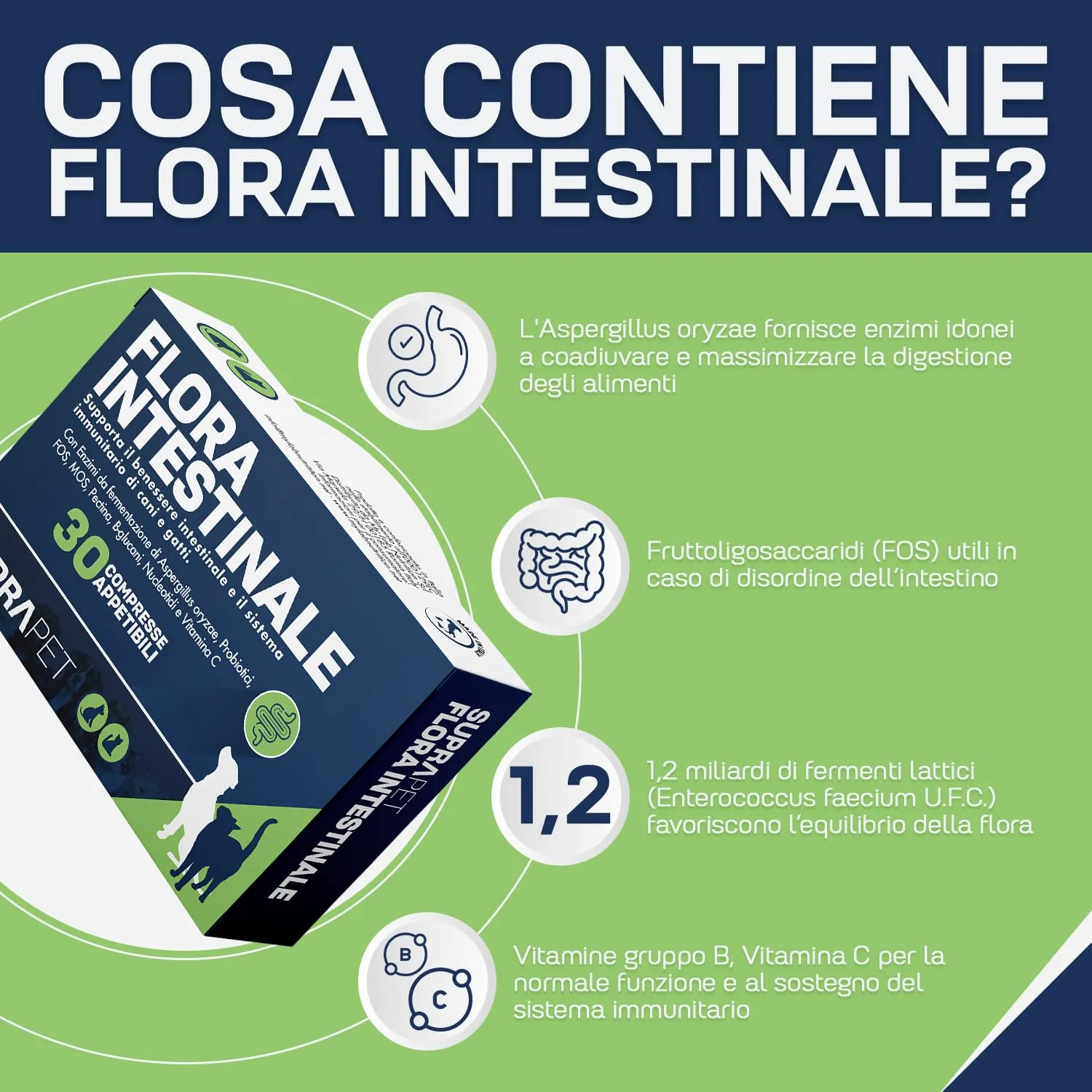 Suprapet Flora intestinale Cani e Gatti 60 compresse - Fino a 4 Mesi di Fornitura, con Fermenti Lattici, Probiotici, Vitamina C - Per Intestino e Flora Batterica - immagine 3